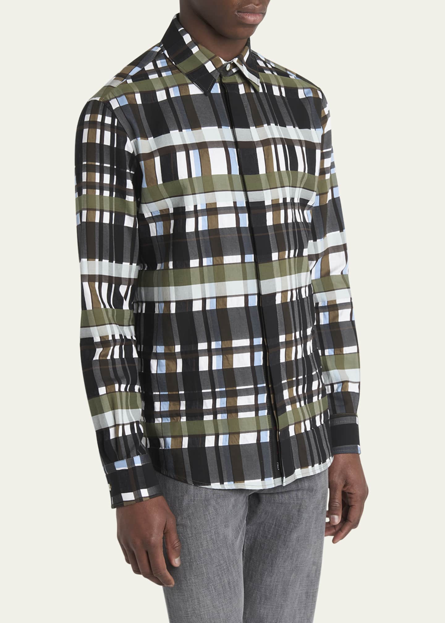 Bottega Veneta Men's Cotton Jumbo Plaid Casual Button-Down Shirt Image 4 of 5