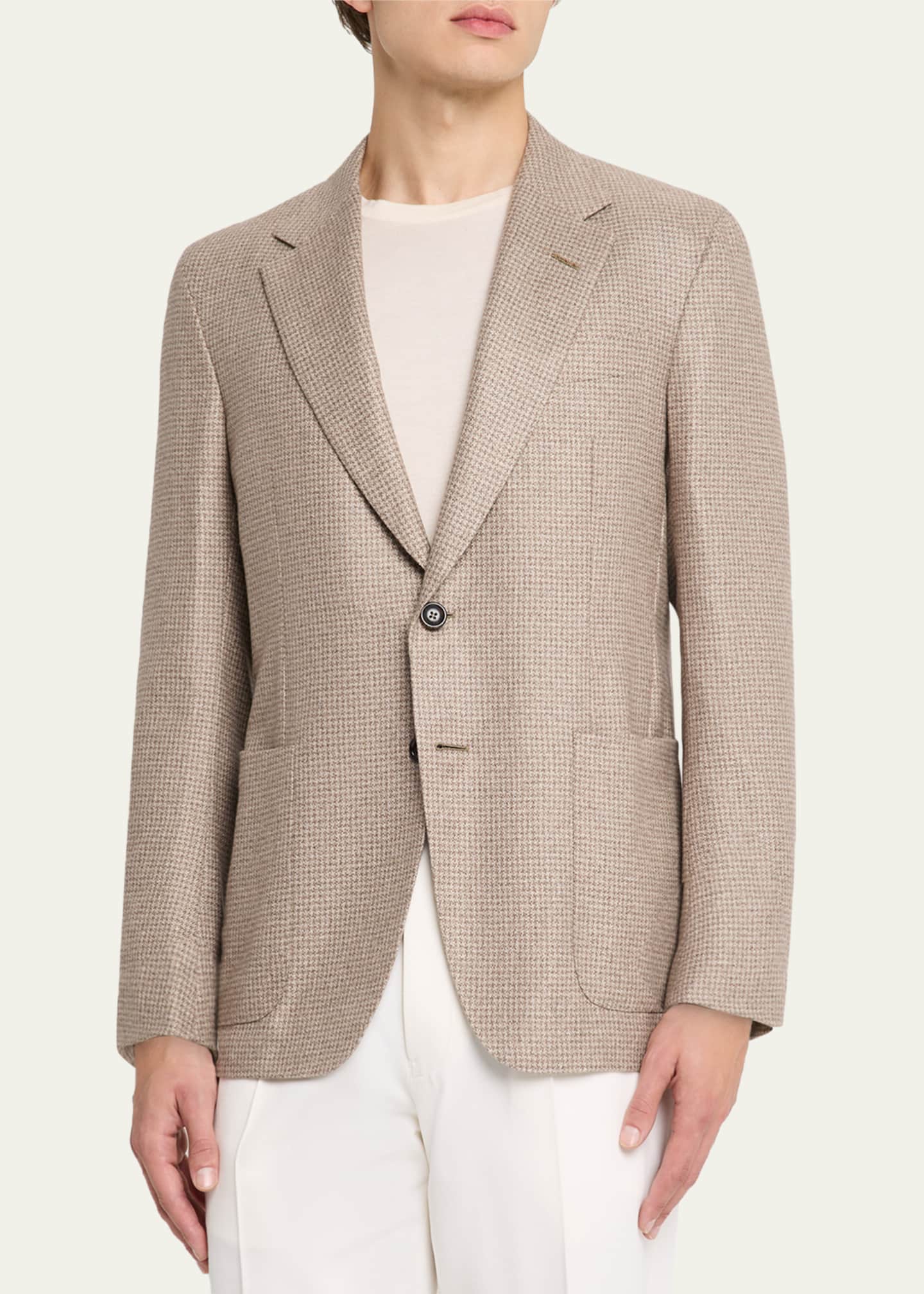 ジ*ン様 Zegna Sport MICROCOTTONジャケット ベージュL ZEGNA Men's Silk and Cashmere Houndstooth Notch-Lapel Sport Coat