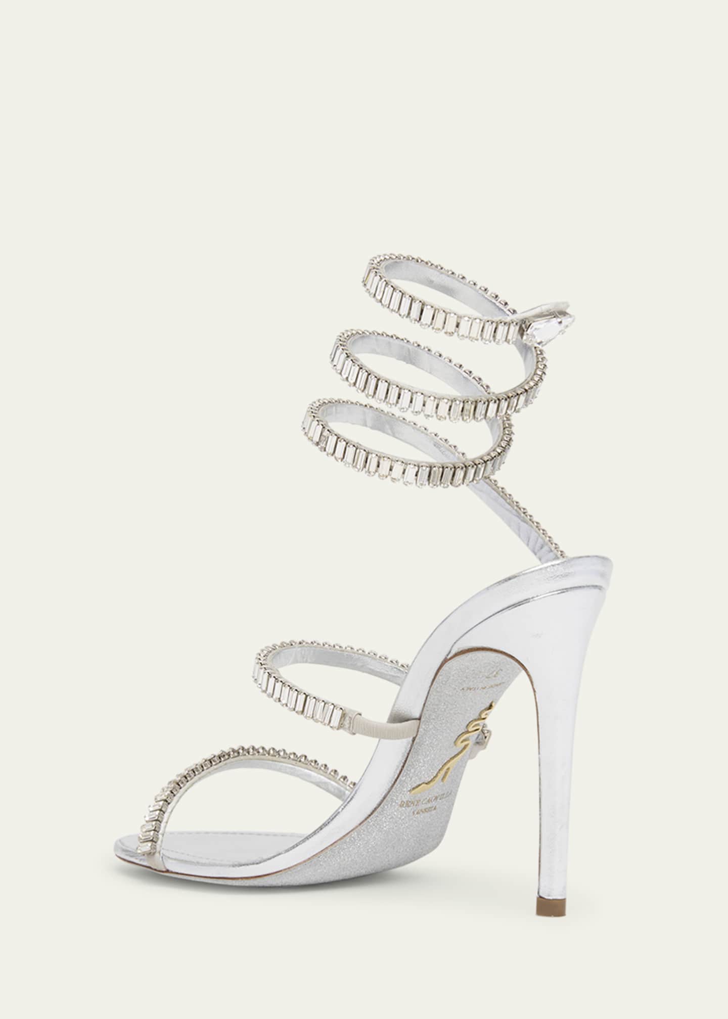 Rene Caovilla Metallic Leather Strass Snake Ankle Wrap Sandals Image 2 of 4