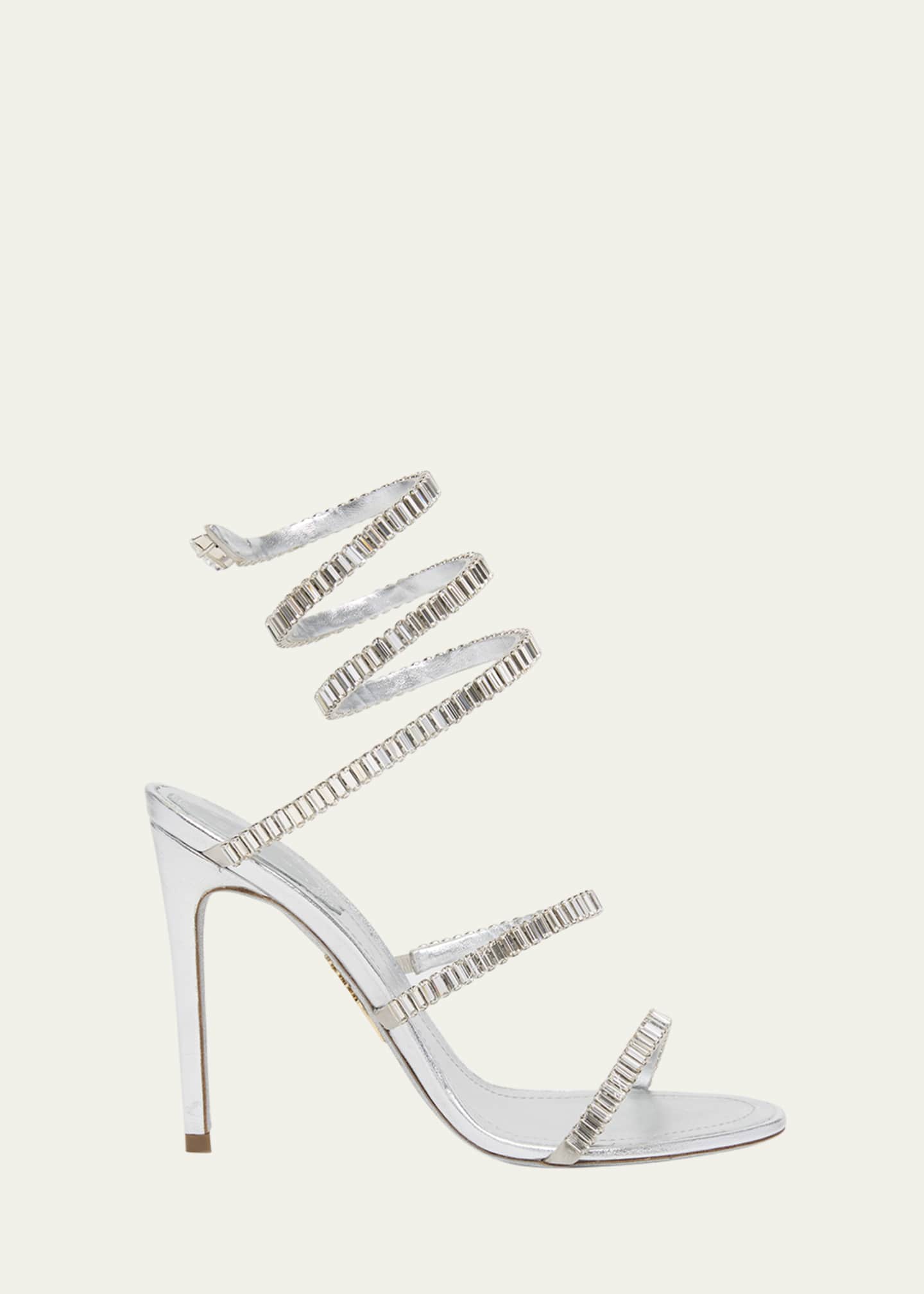Rene Caovilla Metallic Leather Strass Snake Ankle Wrap Sandals Image 1 of 4