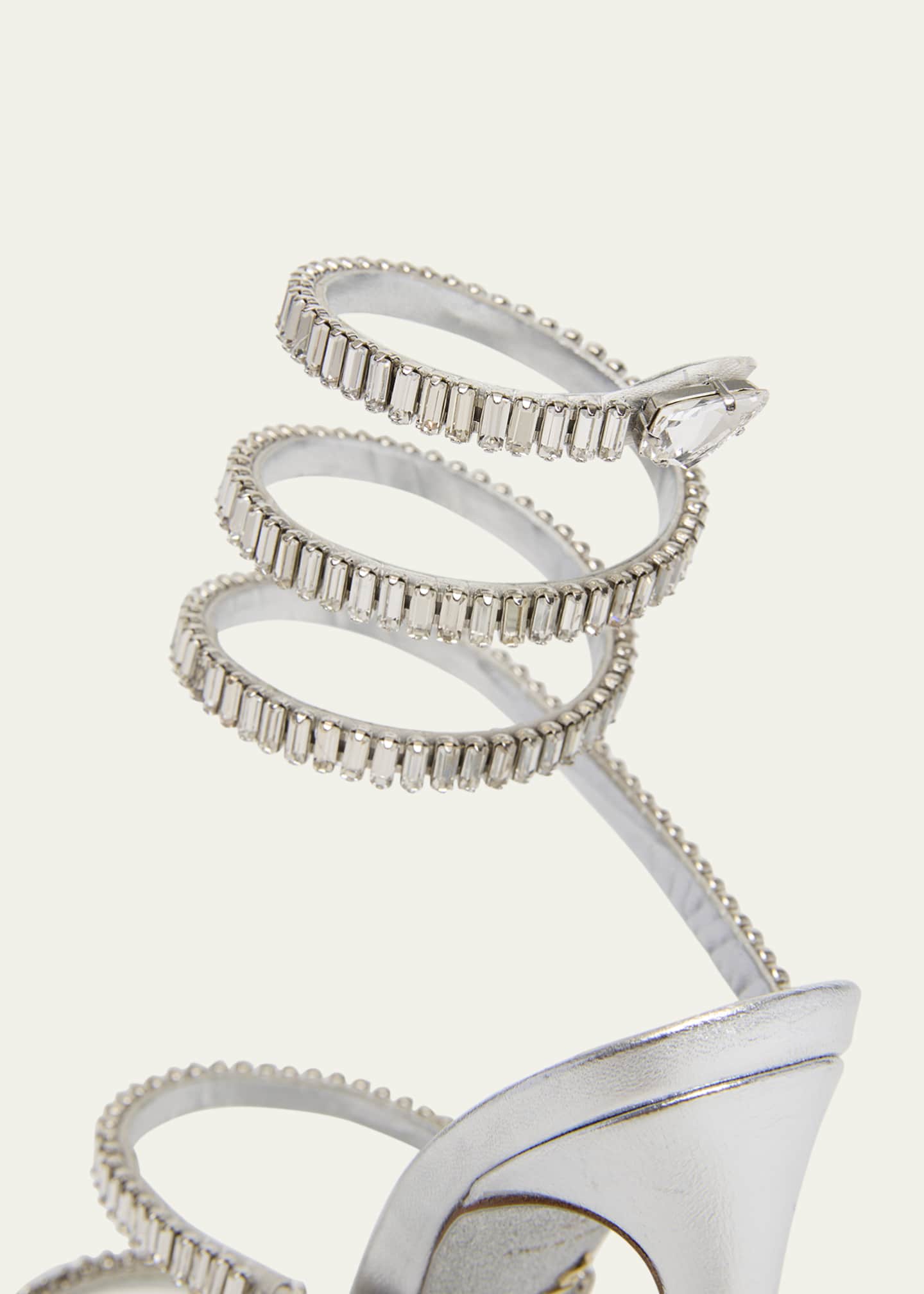 Rene Caovilla Metallic Leather Strass Snake Ankle Wrap Sandals Image 3 of 4