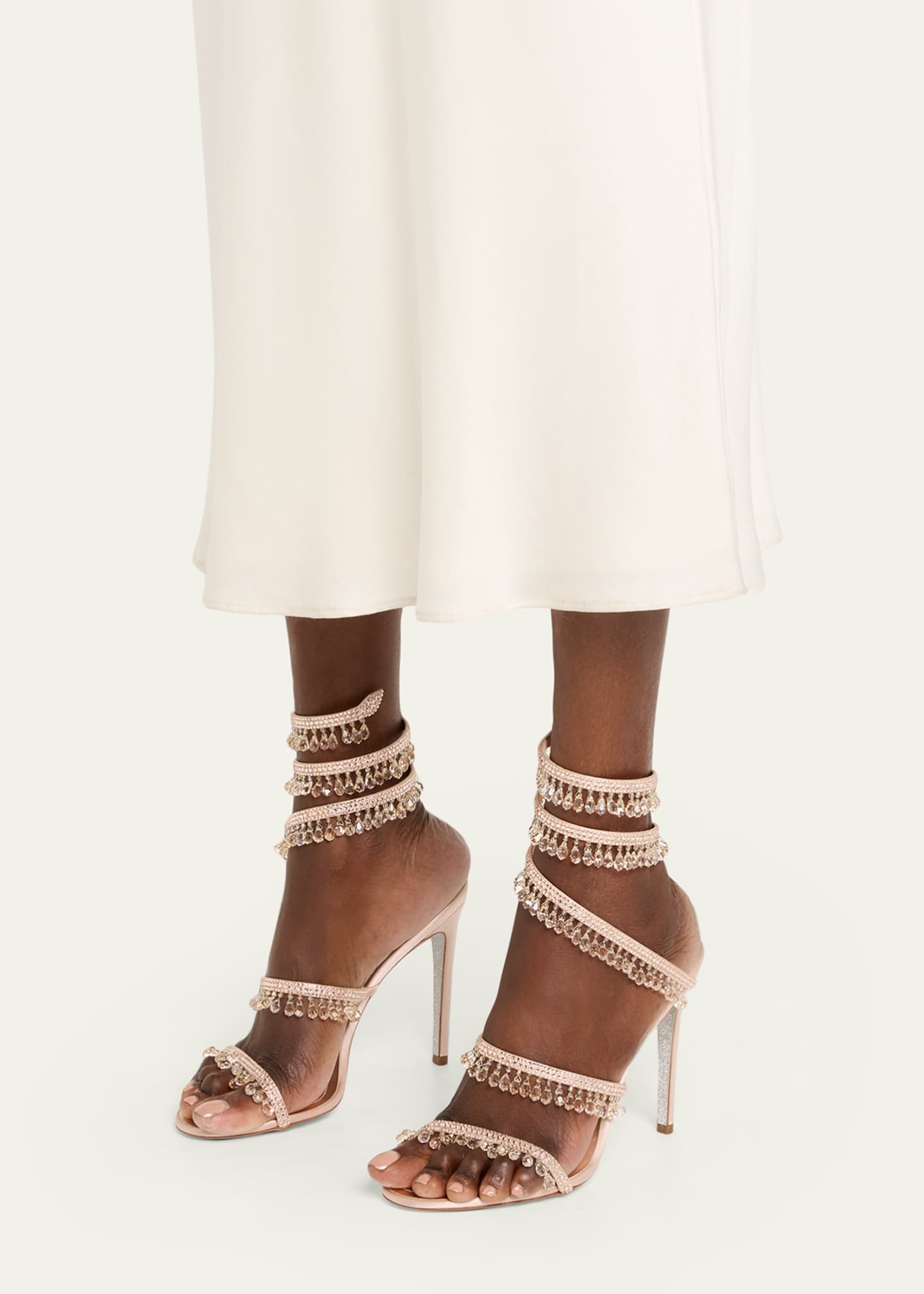 Rene Caovilla Chandelier Satin Snake Ankle Wrap Sandals - Bergdorf