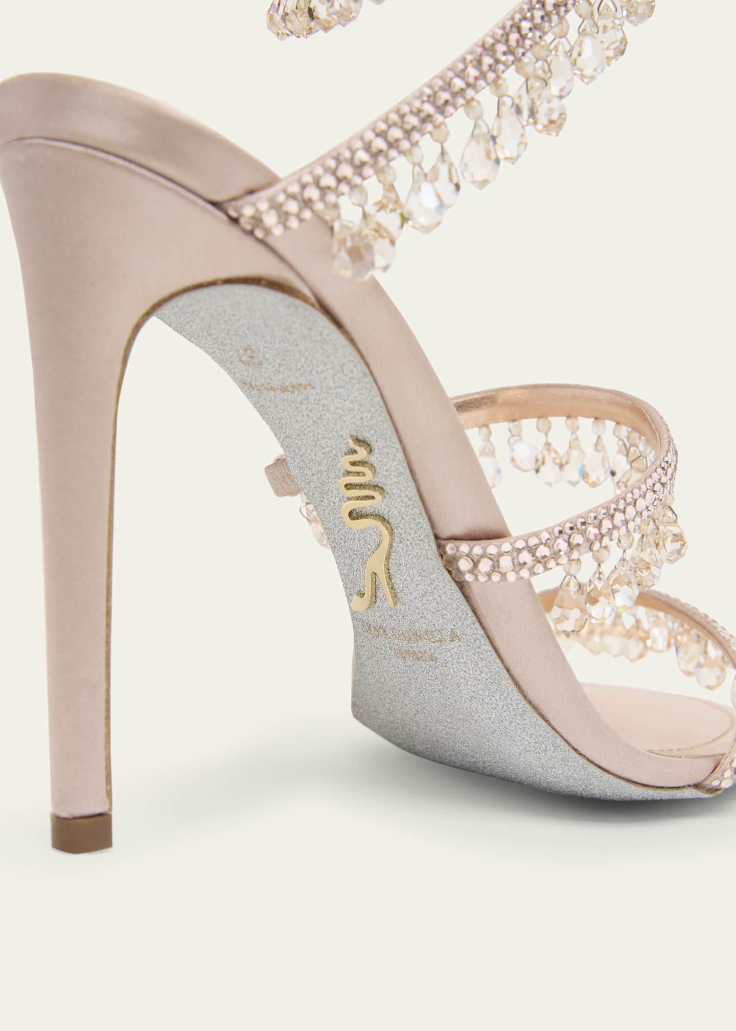 Rene Caovilla Chandelier Satin Snake Ankle Wrap Sandals Image 3 of 4