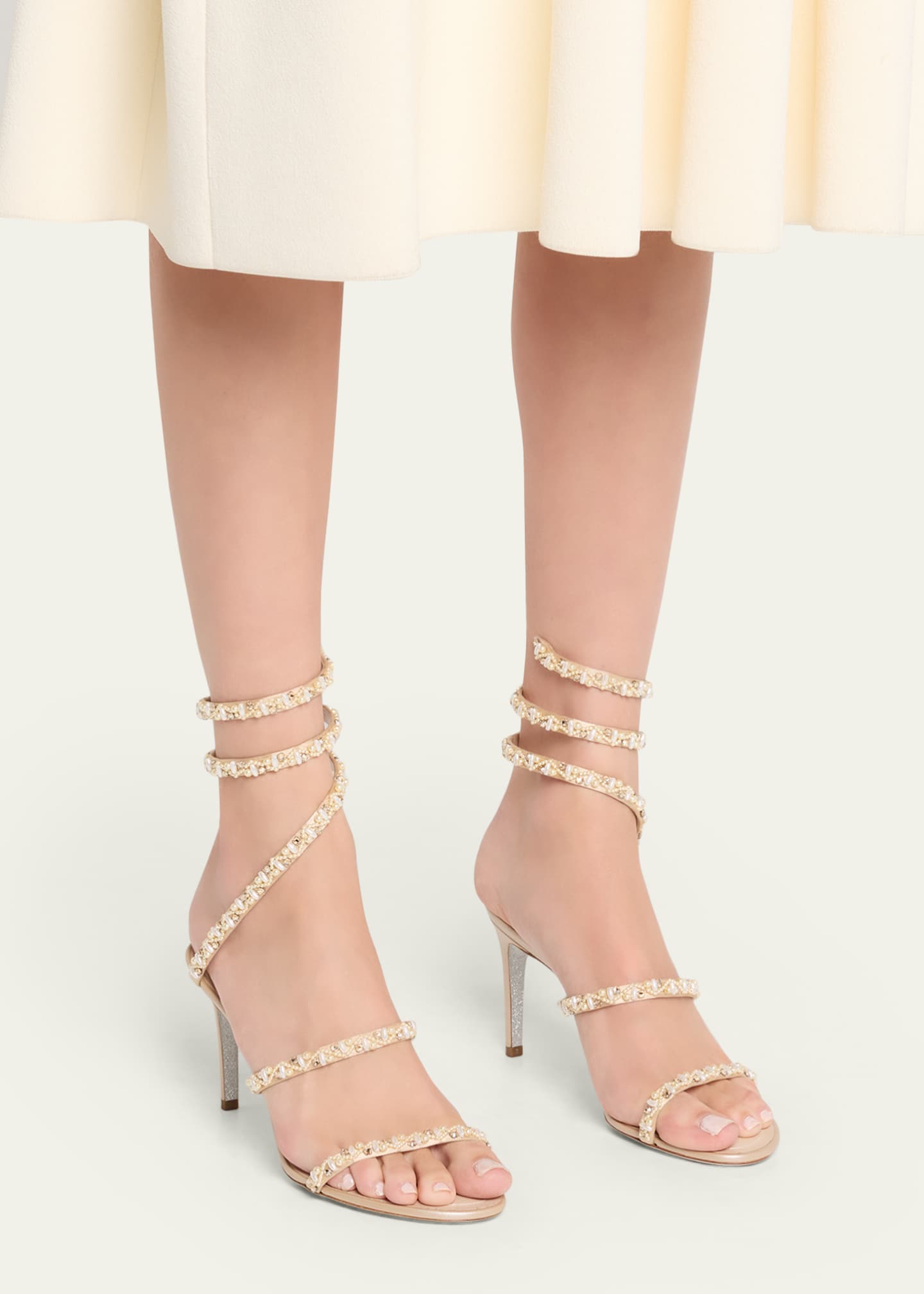 Rene Caovilla Cleo Pearly Crystal Snake-Wrap Sandals - Bergdorf