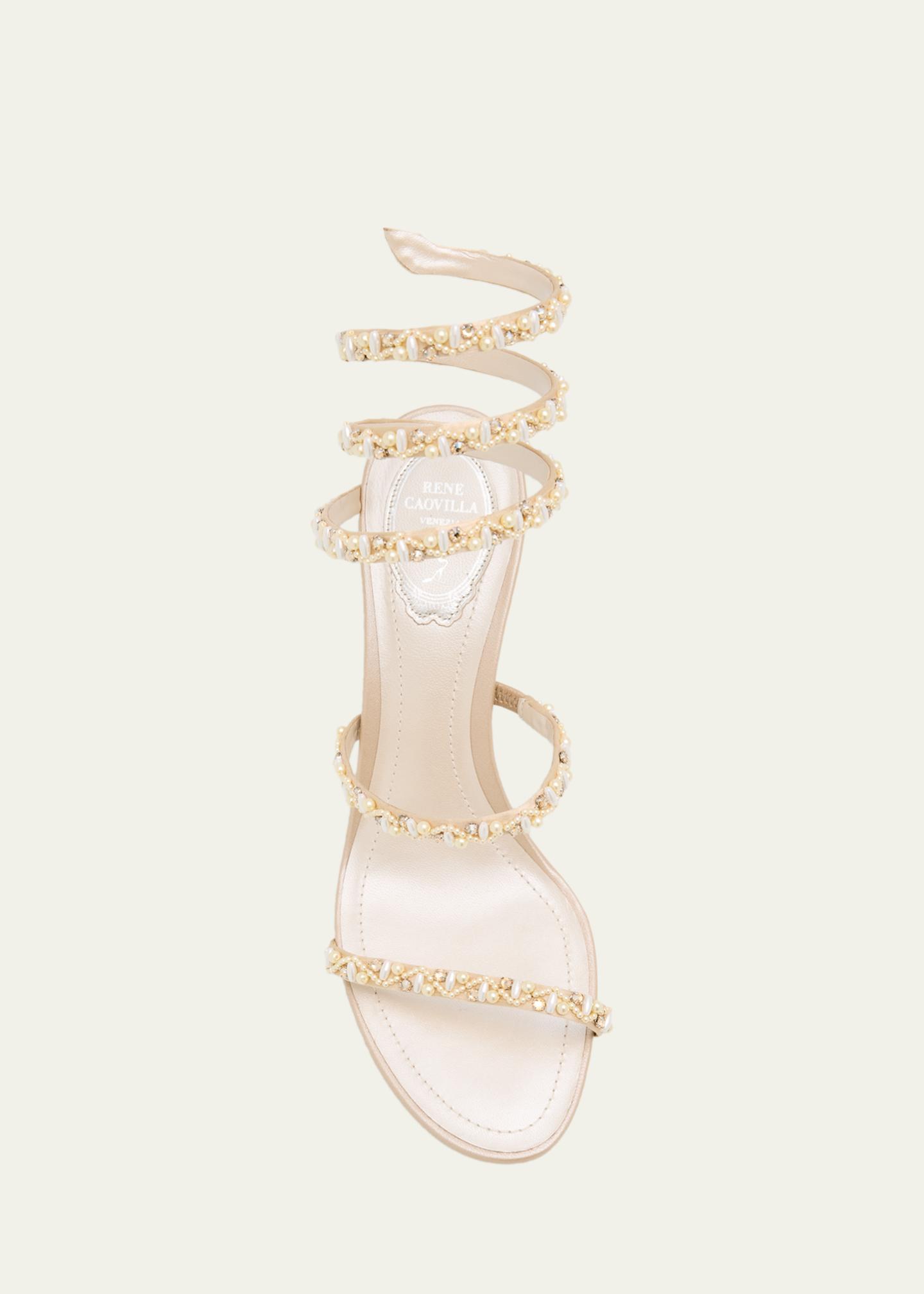 Rene Caovilla Cleo Pearly Crystal Snake-Wrap Sandals - Bergdorf