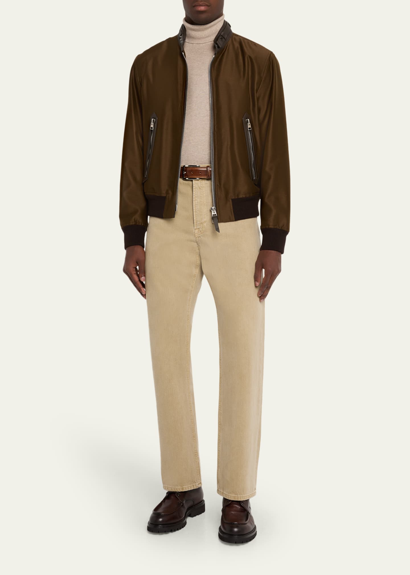 Bergdorf Goodman Men's Moc-Toe Grained Leather Lace-Up Boots Image 3 of 6