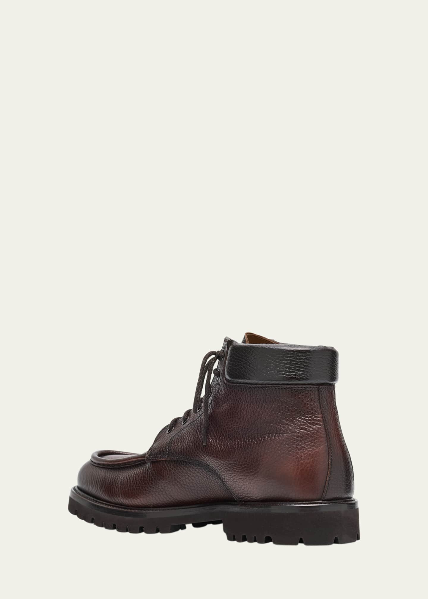 Bergdorf Goodman Men's Moc-Toe Grained Leather Lace-Up Boots Image 4 of 6