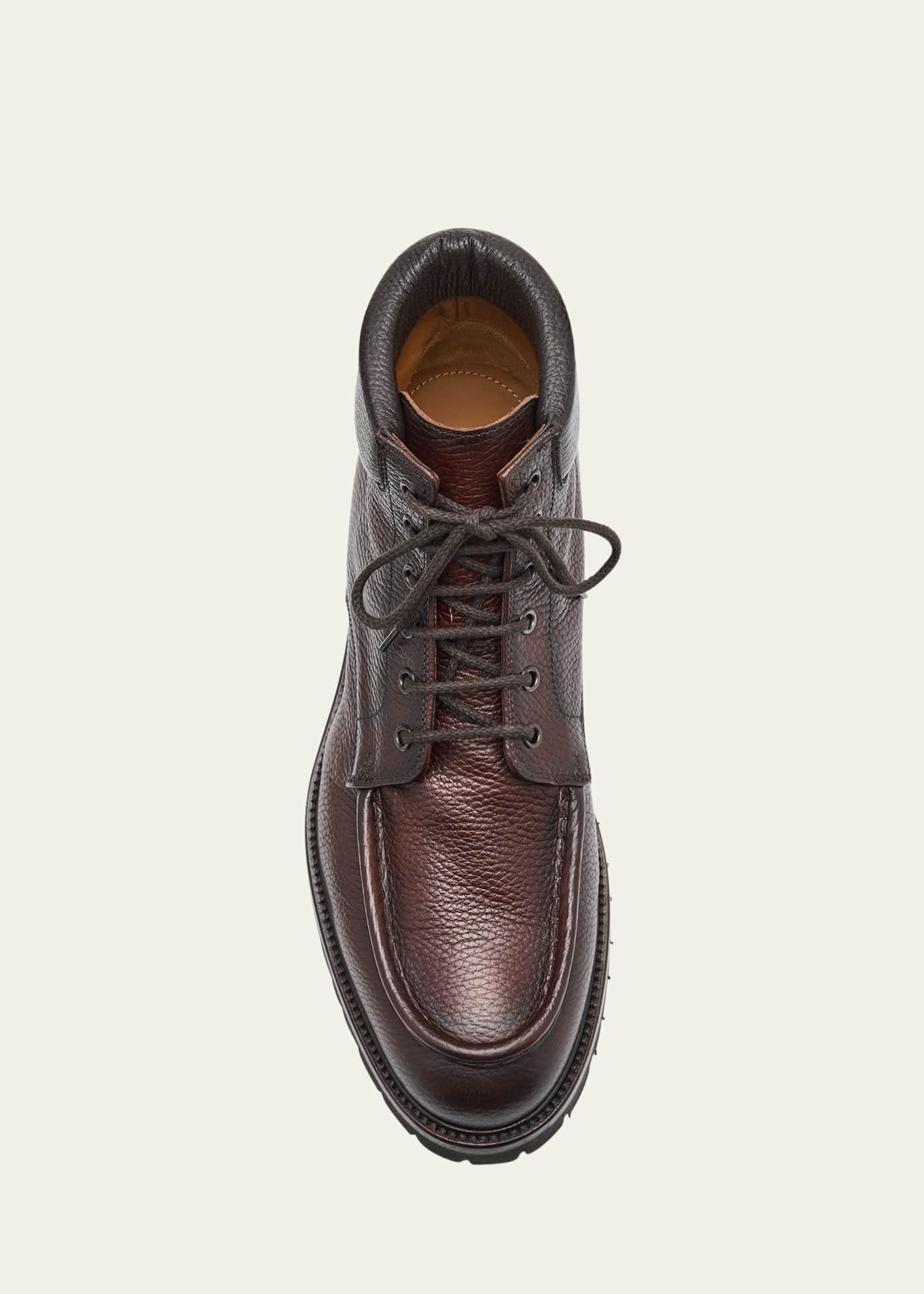 Bergdorf Goodman Men's Moc-Toe Grained Leather Lace-Up Boots Image 6 of 6