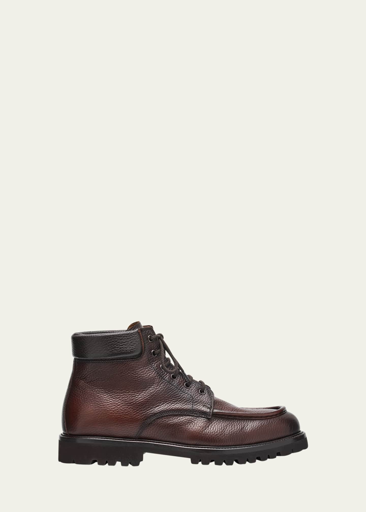 Bergdorf Goodman Men's Moc-Toe Grained Leather Lace-Up Boots Image 1 of 6