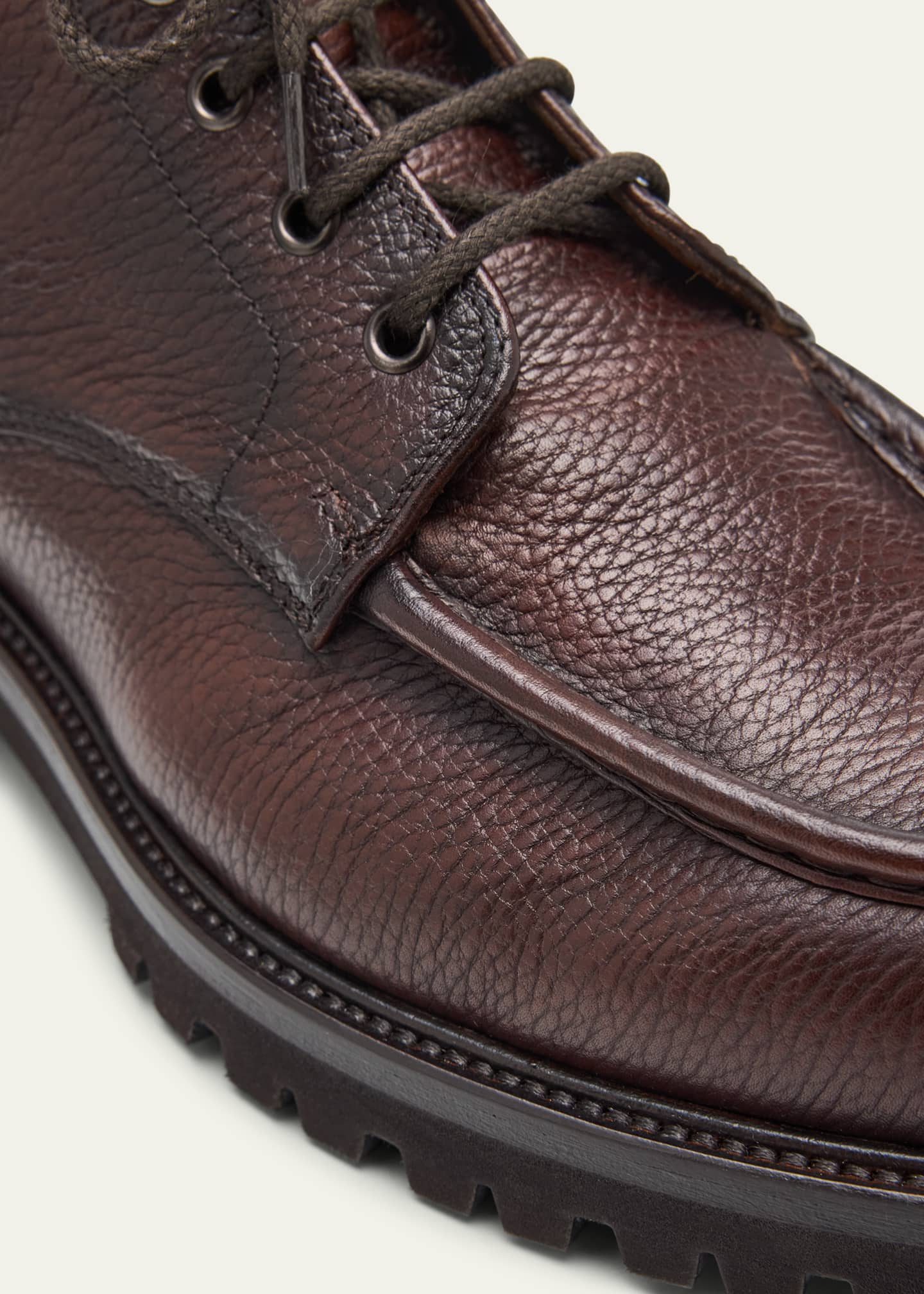 Bergdorf Goodman Men's Moc-Toe Grained Leather Lace-Up Boots Image 5 of 6