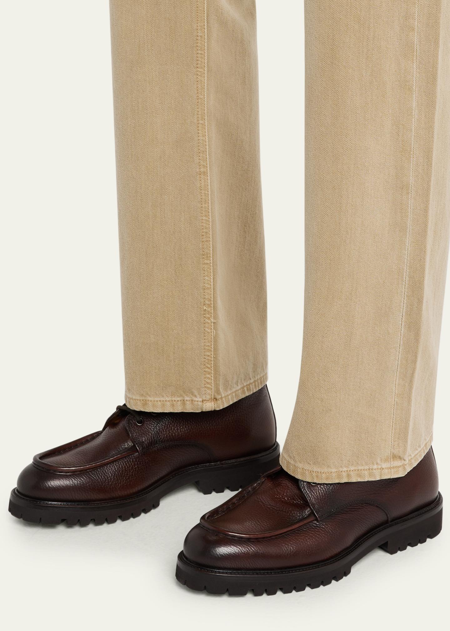 Bergdorf Goodman Men's Moc-Toe Grained Leather Lace-Up Boots - Bergdorf ...