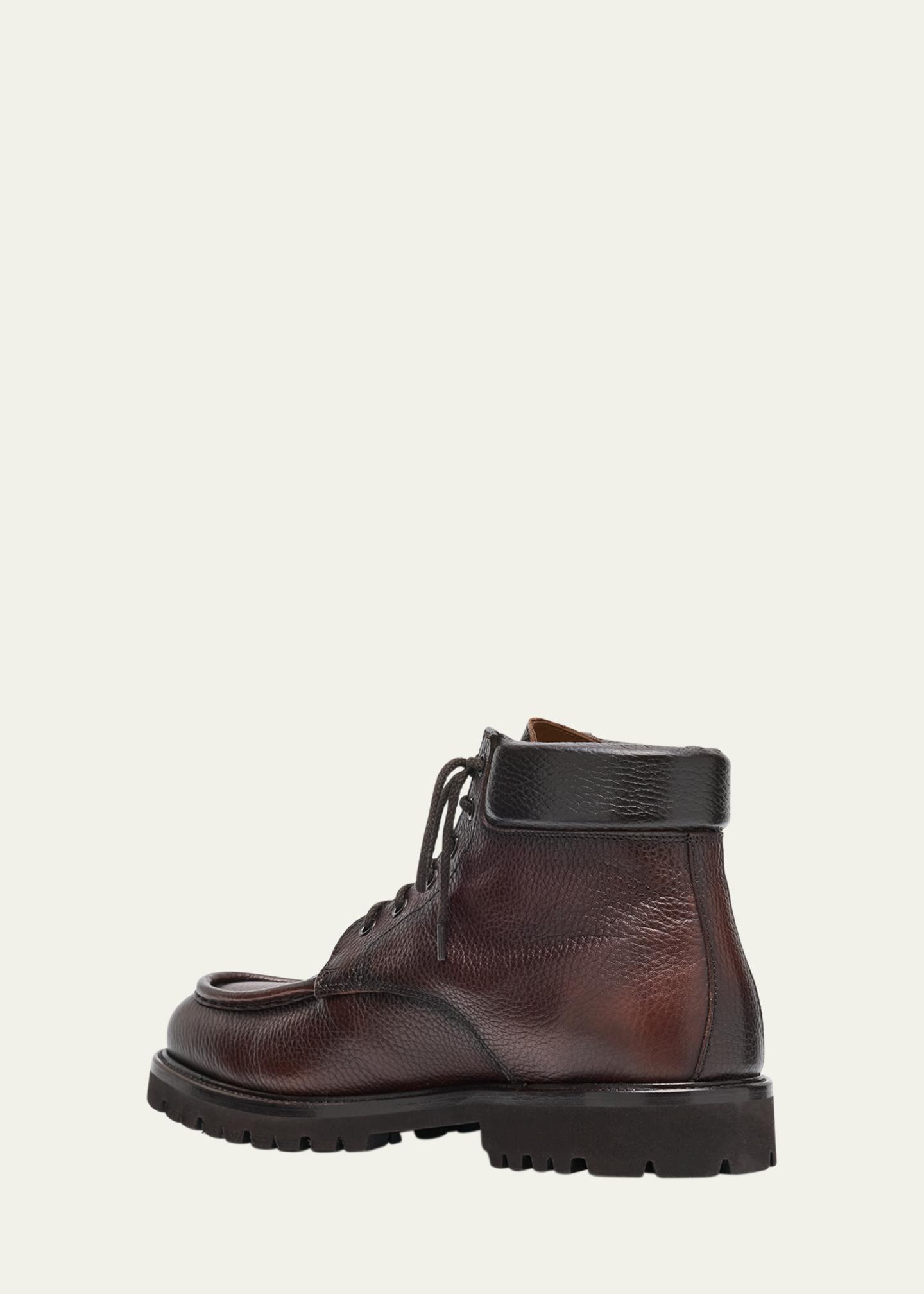 Bergdorf Goodman Men's Moc-Toe Grained Leather Lace-Up Boots - Bergdorf ...