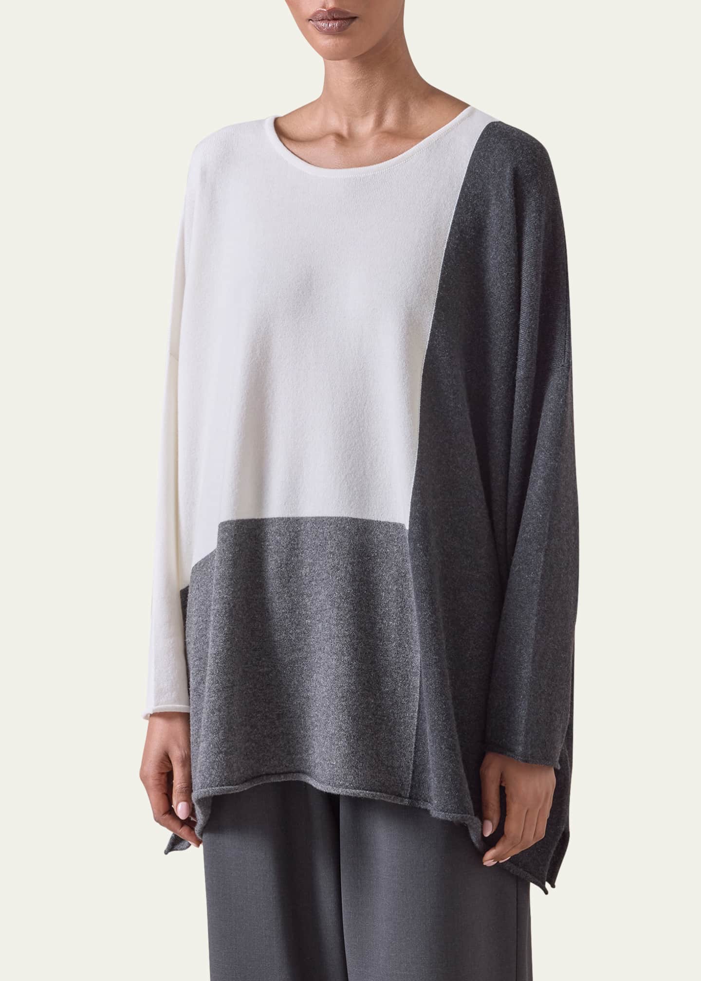 Eskandar Color Block Cashmere Bateau-Neck Sweater (Long Length) Image 2 of 5