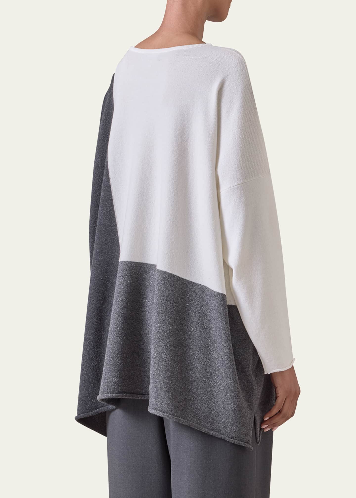 Eskandar Color Block Cashmere Bateau-Neck Sweater (Long Length) Image 3 of 5