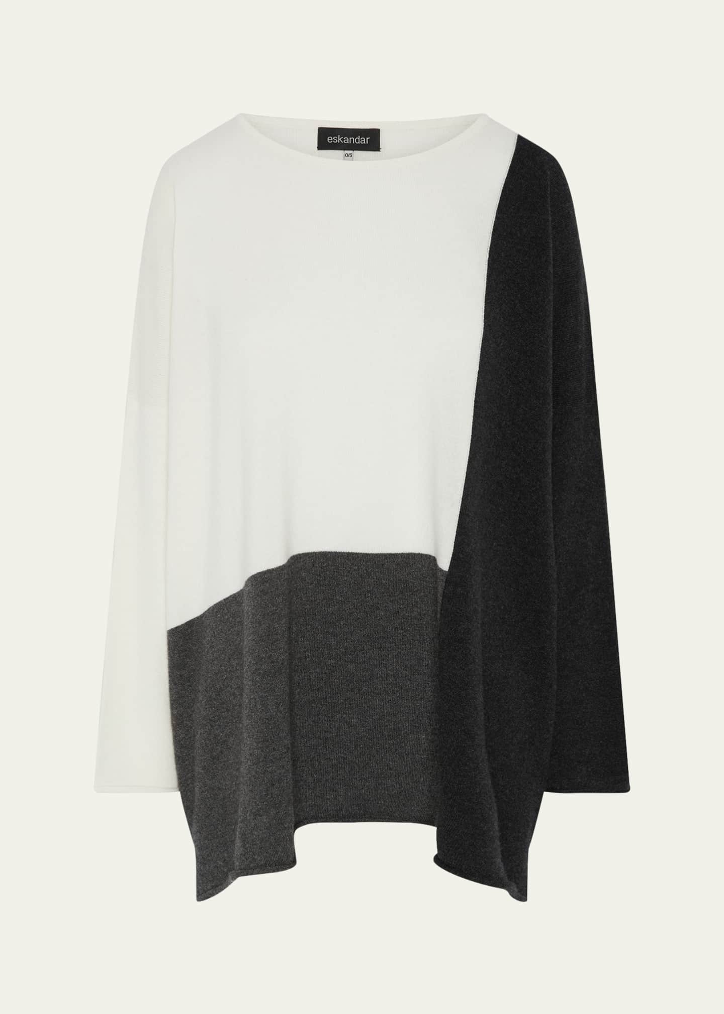Eskandar Color Block Cashmere Bateau-Neck Sweater (Long Length) Image 1 of 5