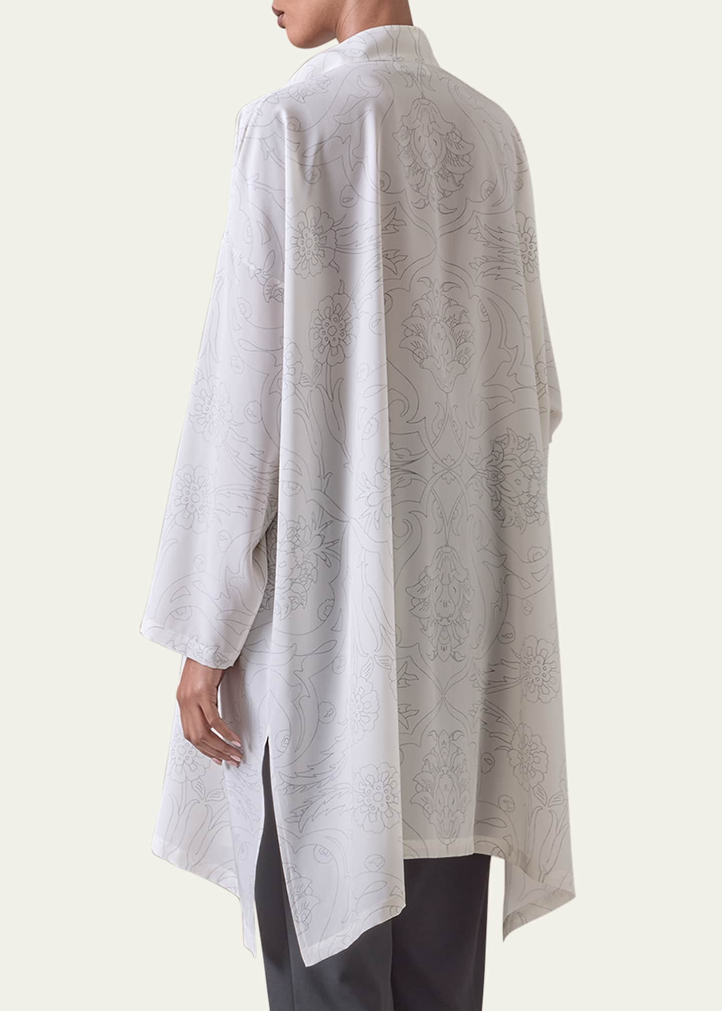 Eskandar Tile-Print Ottoman Wide A-Line Collarless Shirt With Slits (Very Long Length) Image 3 of 5