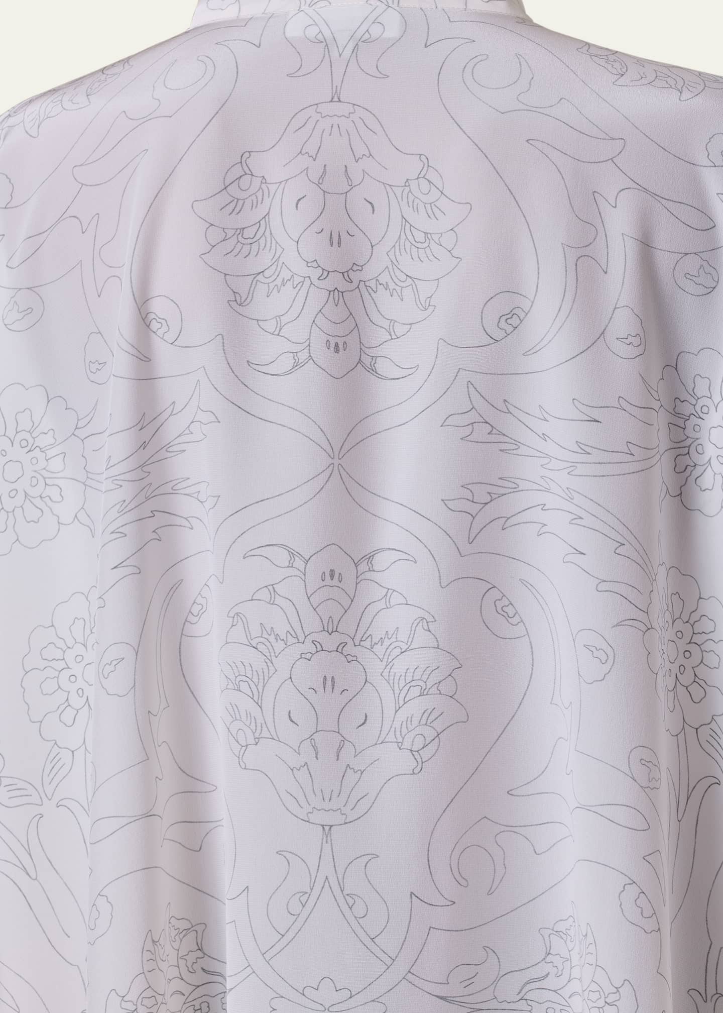 Eskandar Tile-Print Ottoman Wide A-Line Collarless Shirt With Slits (Very Long Length) Image 5 of 5