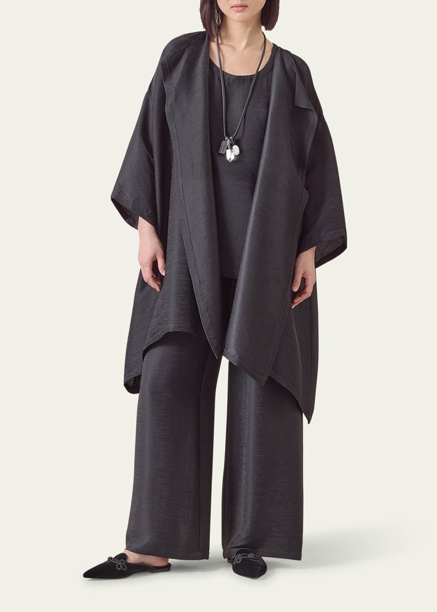 Eskandar Silk Plisse Wide A-Line Jacket Coat (Long Plus Length) Image 2 of 4