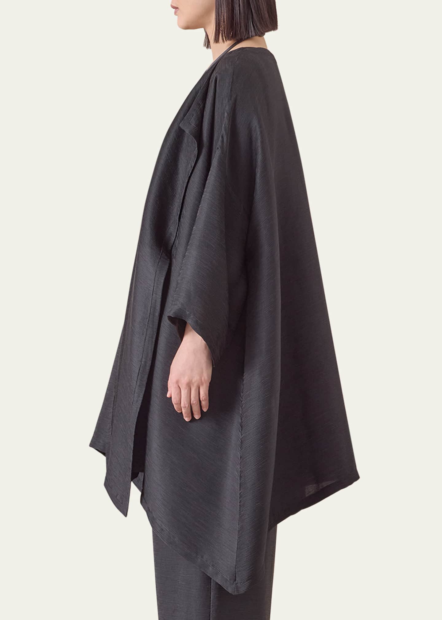 Eskandar Silk Plisse Wide A-Line Jacket Coat (Long Plus Length) Image 4 of 4