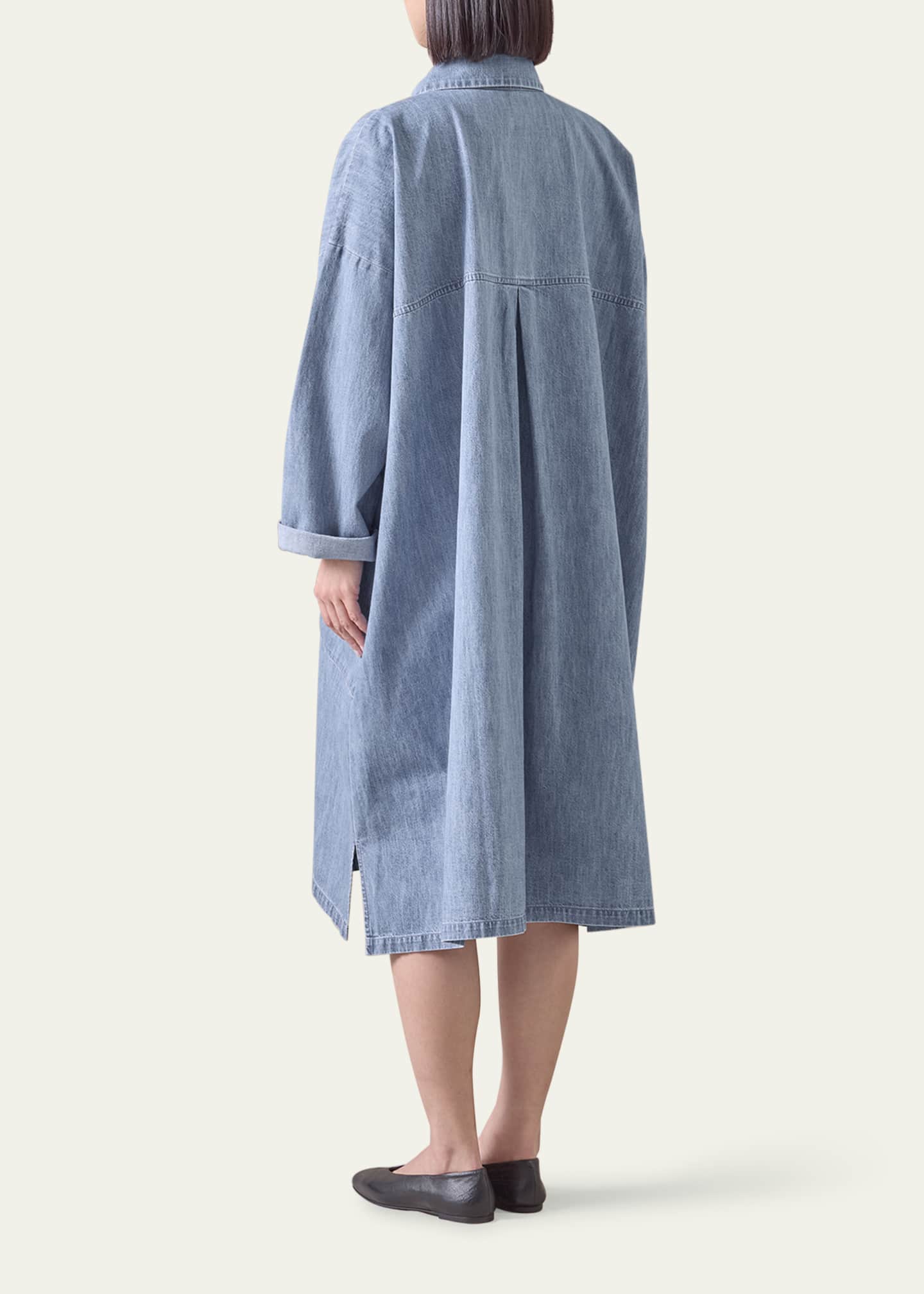 Eskandar Denim Wide A-Line Back-Pleat Shirtdress With Collar Image 3 of 5
