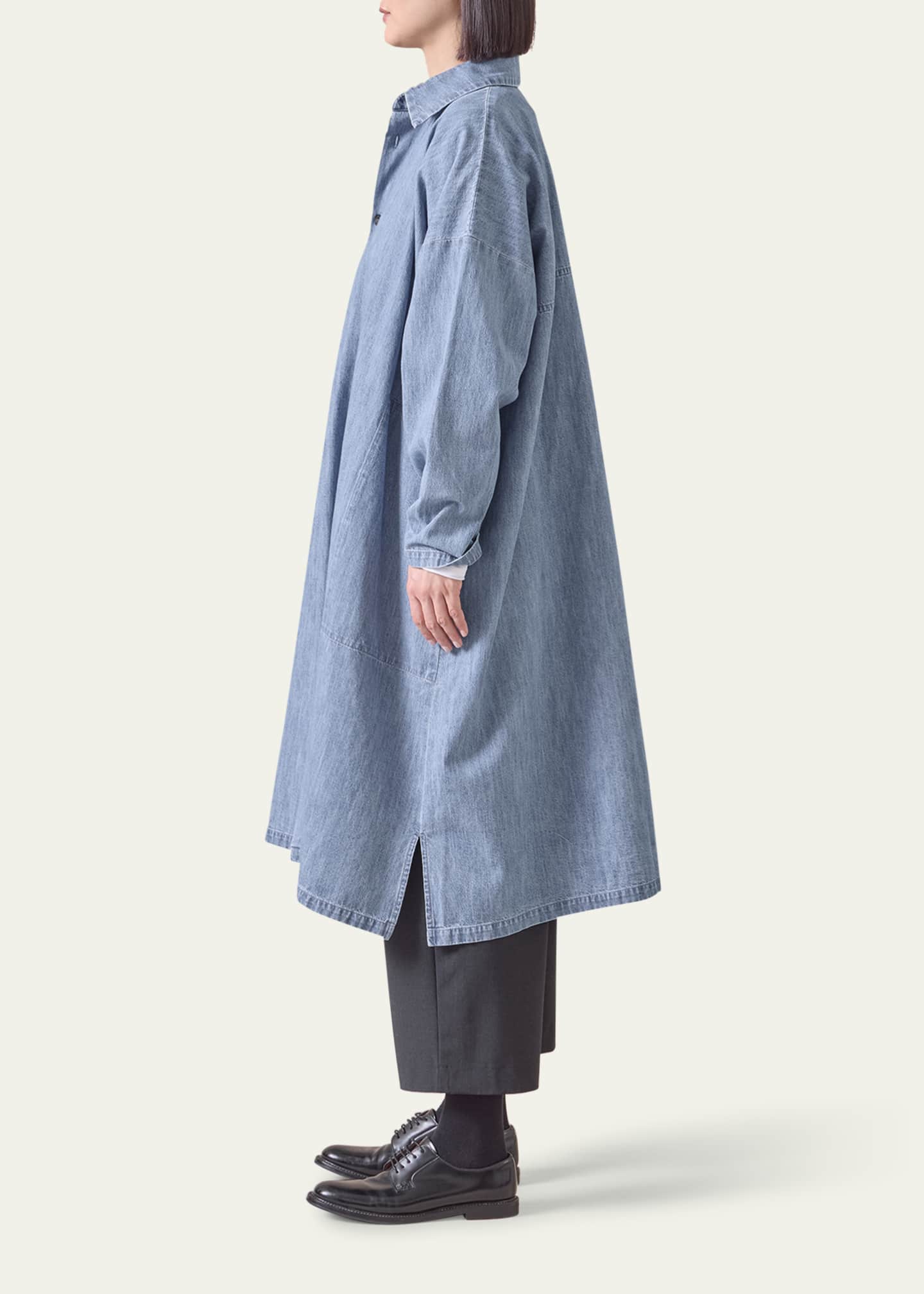 Eskandar Denim Wide A-Line Back-Pleat Shirtdress With Collar Image 4 of 5