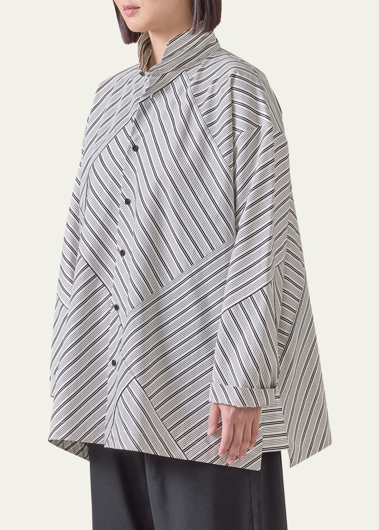 Eskandar Raised Twist Stripe Patchwork Slim A-Line Double
