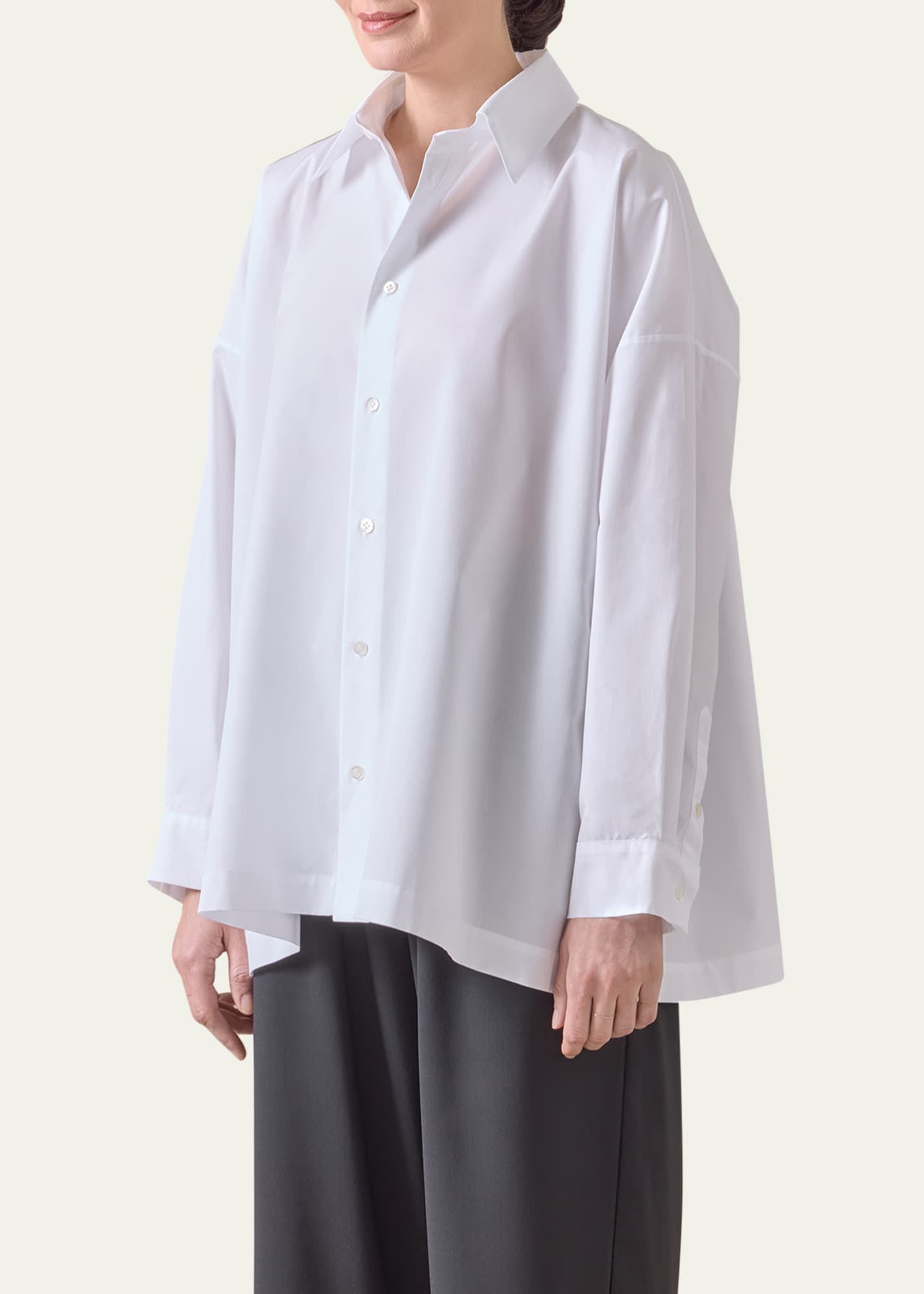 Eskandar Cotton Poplin Angle-To-Front Side Seam Shirt With