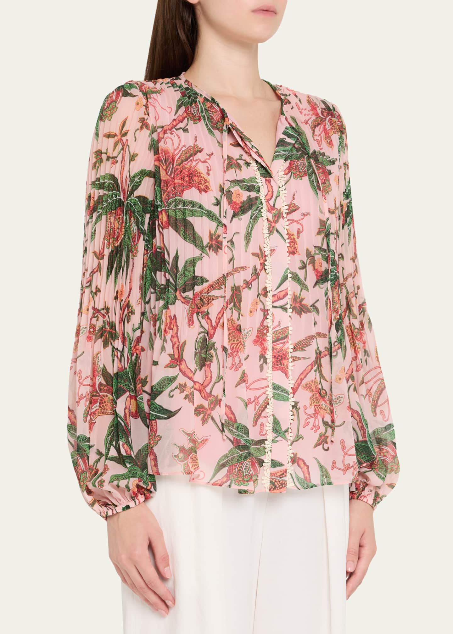 Kobi Halperin Helen Pleated Floral-Print Blouse Image 4 of 5