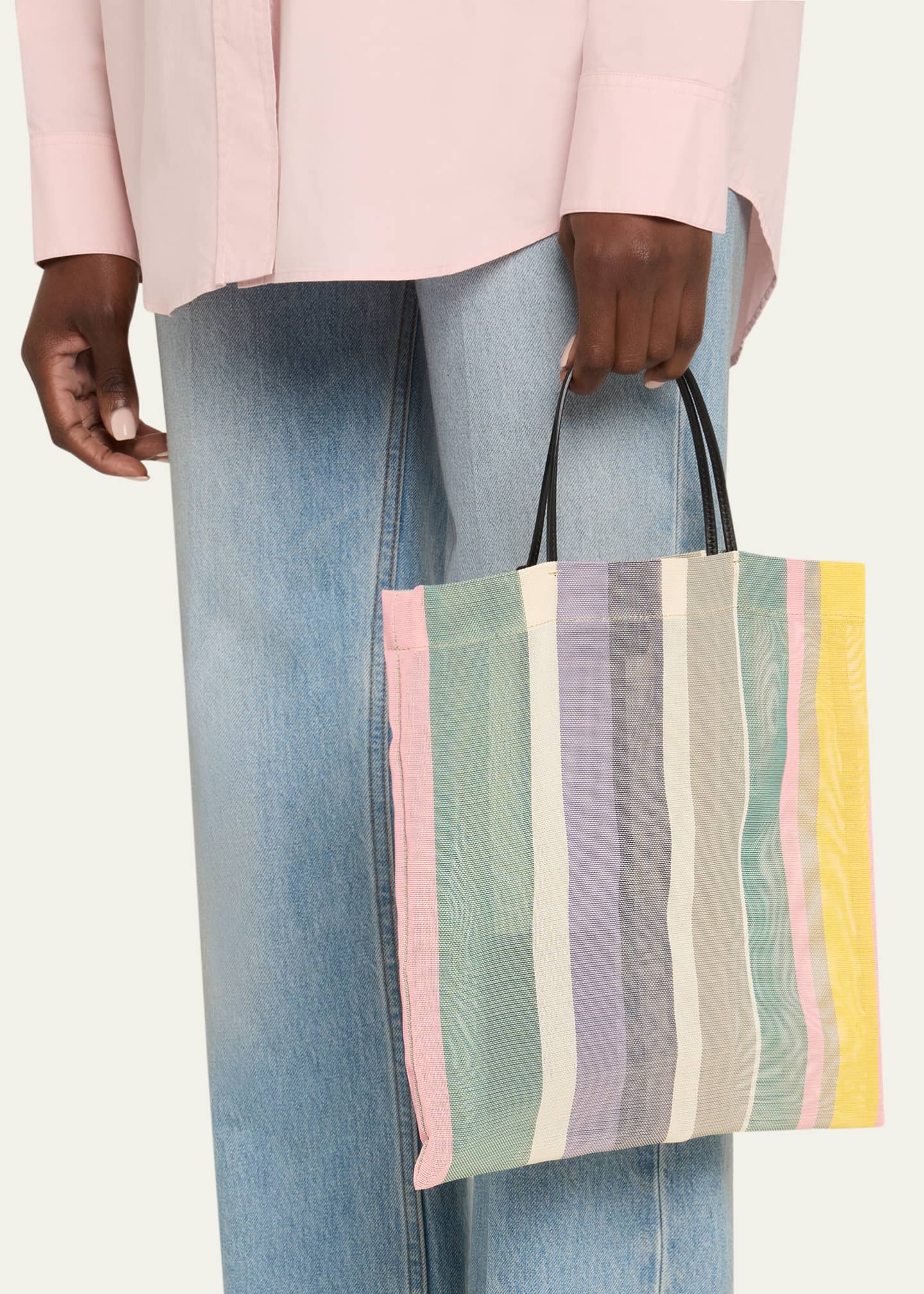 国内完売 ★ THE ROW Barn Mini mesh tote bag THE ROW Barn Mini leather-trimmed mesh tote | NET-A-PORTER
