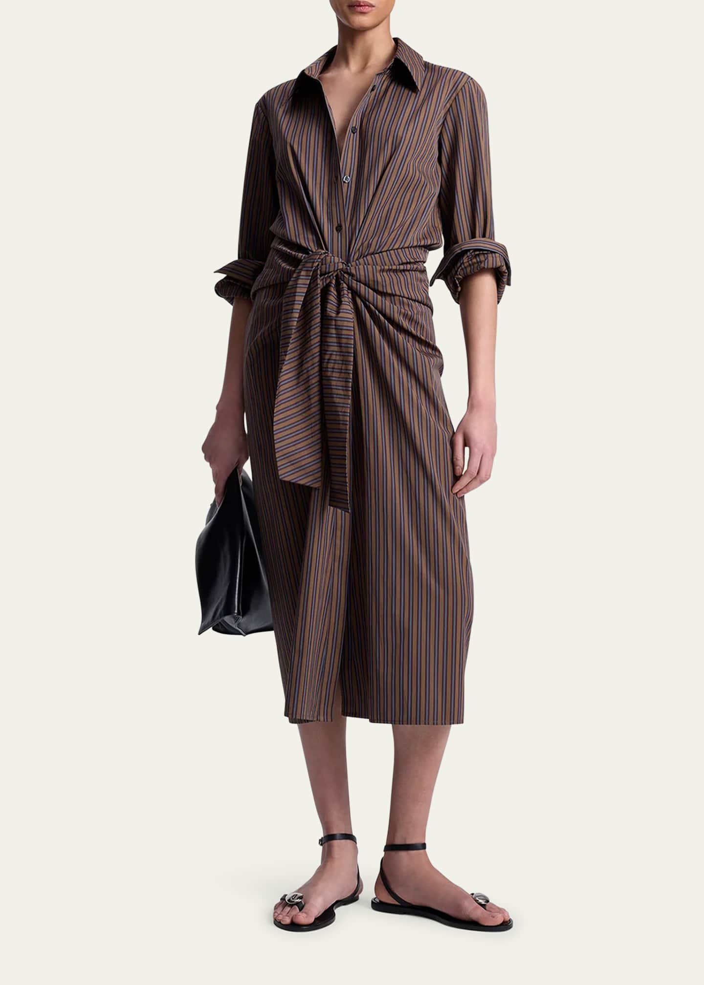 Mila Pinstripe Draped Shirtdress