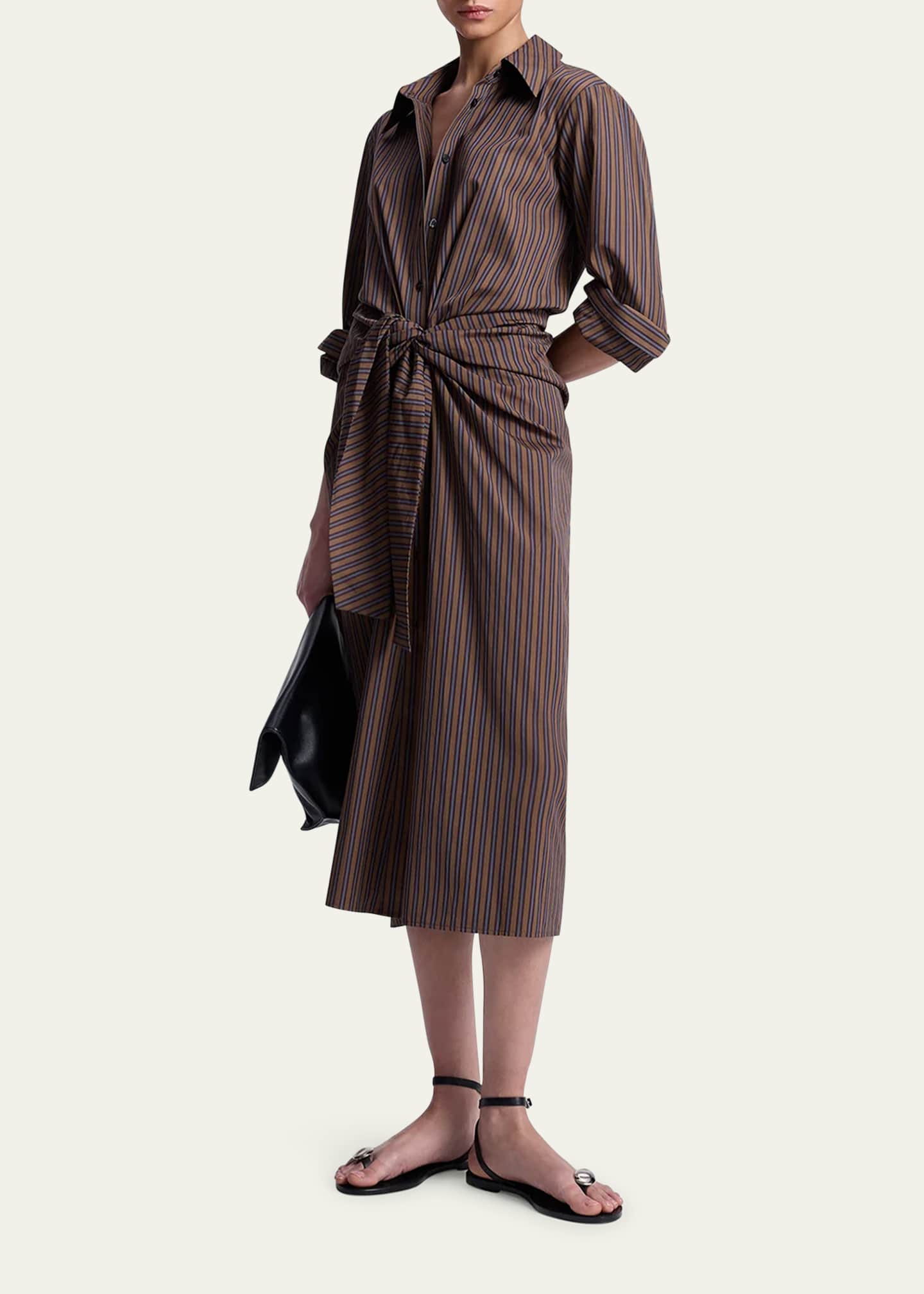 Mila Pinstripe Draped Shirtdress