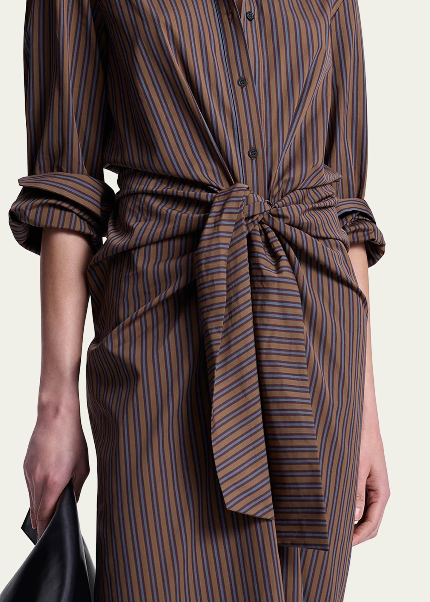 Mila Pinstripe Draped Shirtdress