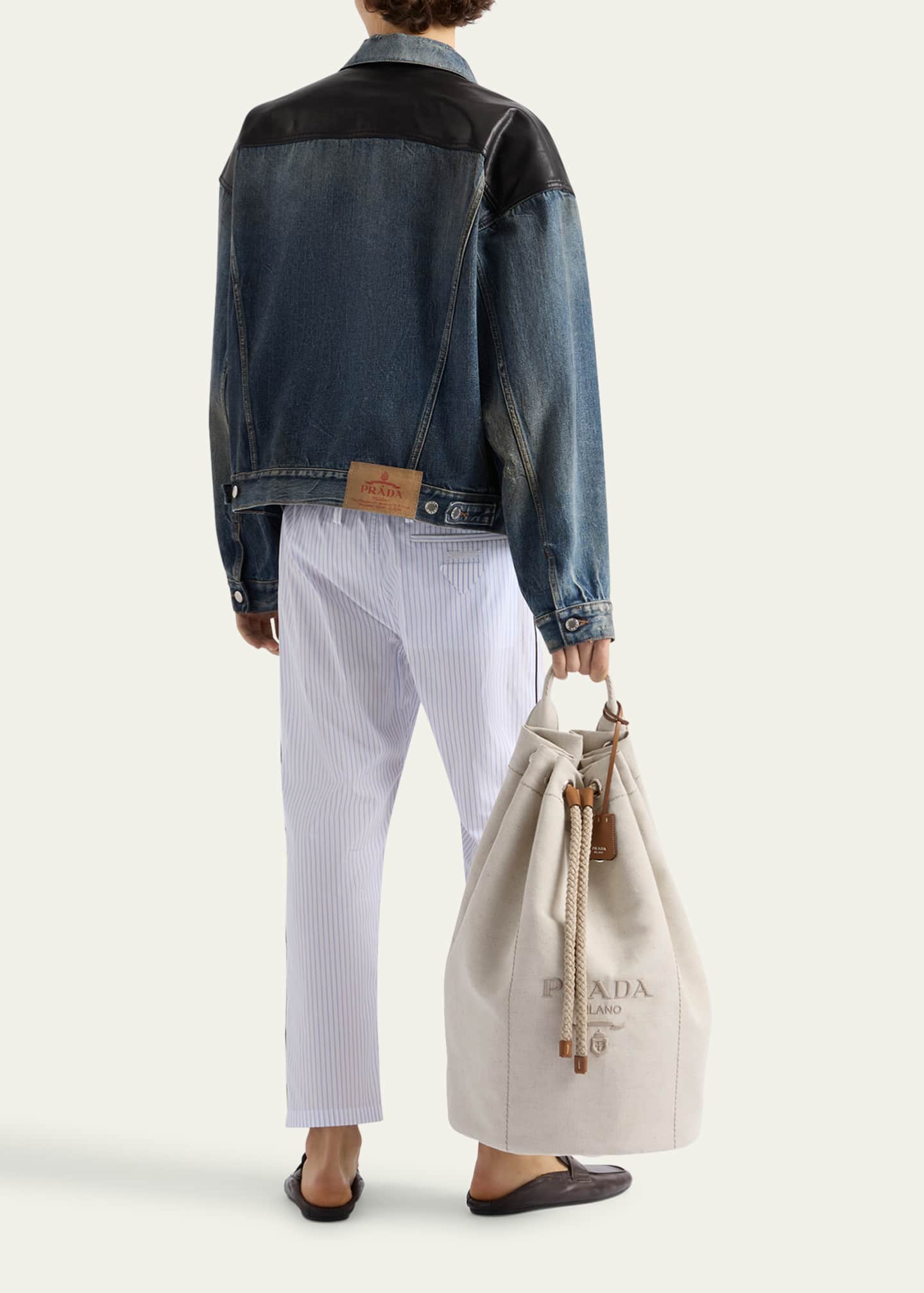 Prada Men's Denim and Leather Jacket Image 3 of 5