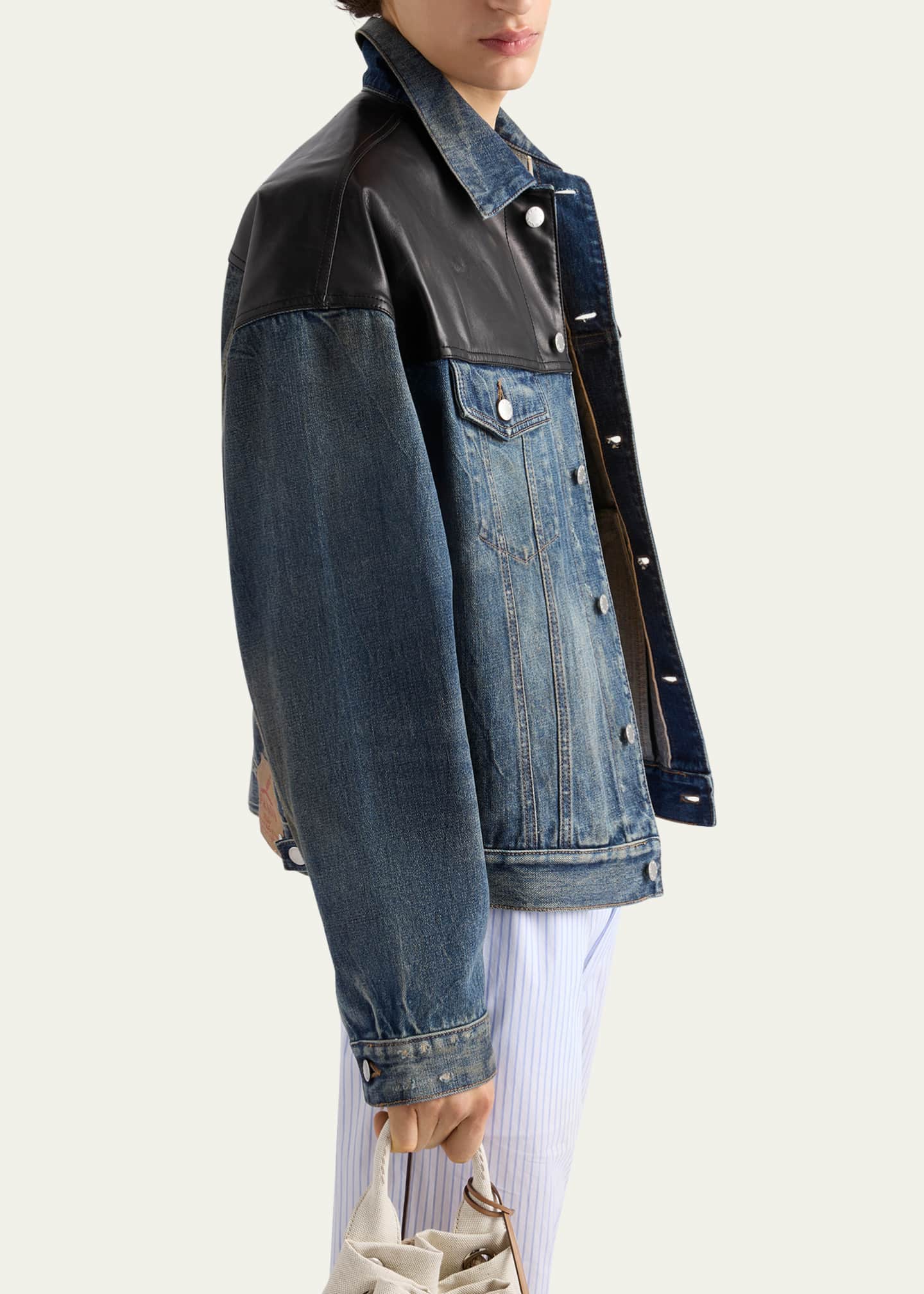 Prada Men's Denim and Leather Jacket Image 4 of 5