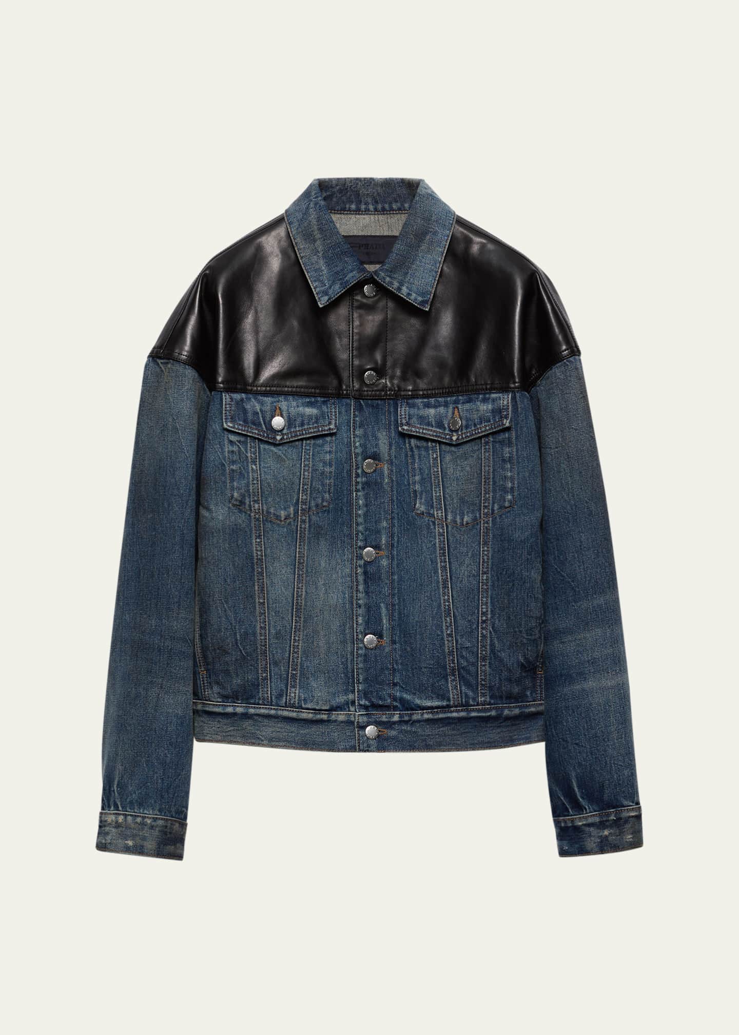 Prada Men's Denim and Leather Jacket Image 1 of 5