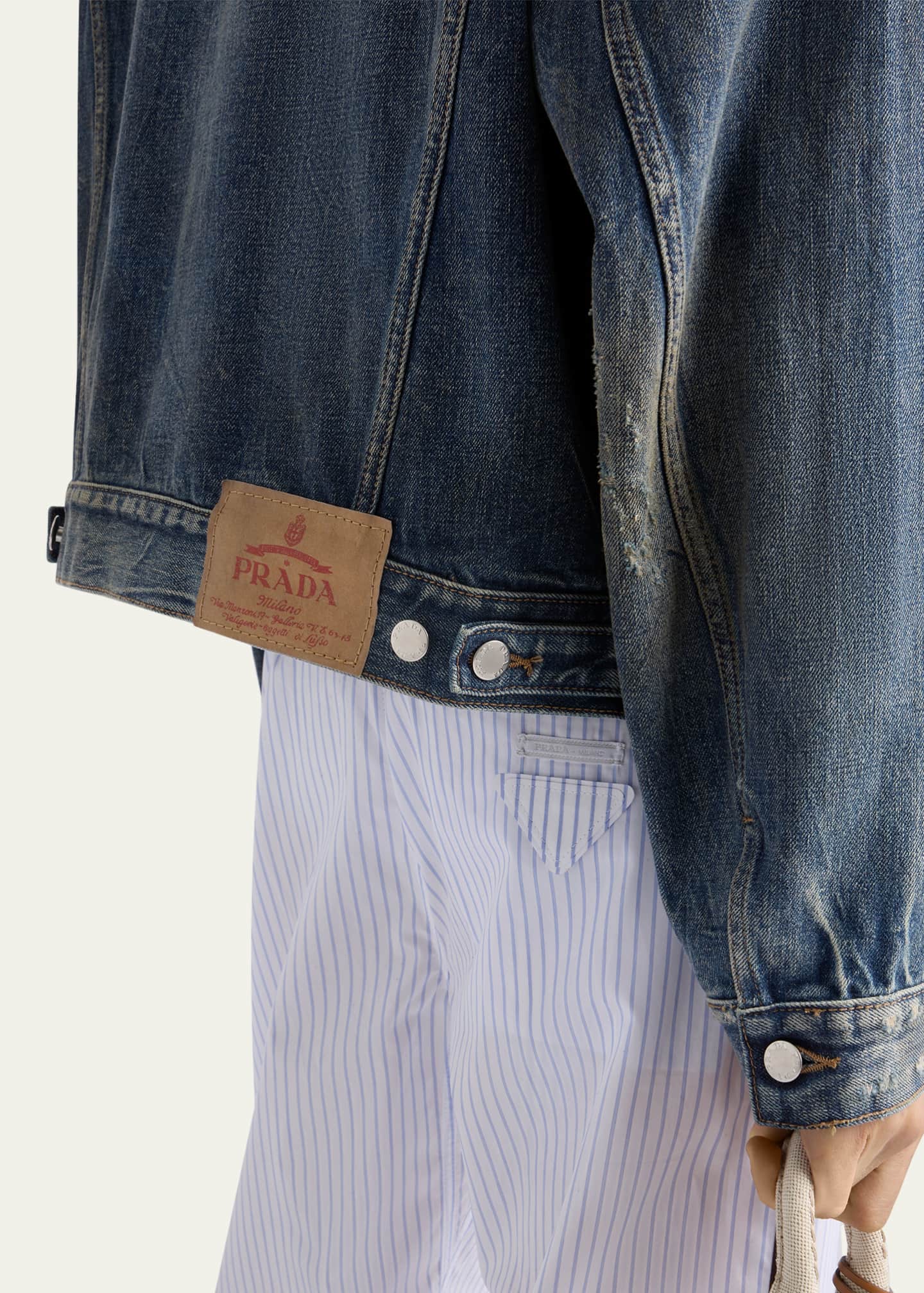 Prada Men's Denim and Leather Jacket Image 5 of 5