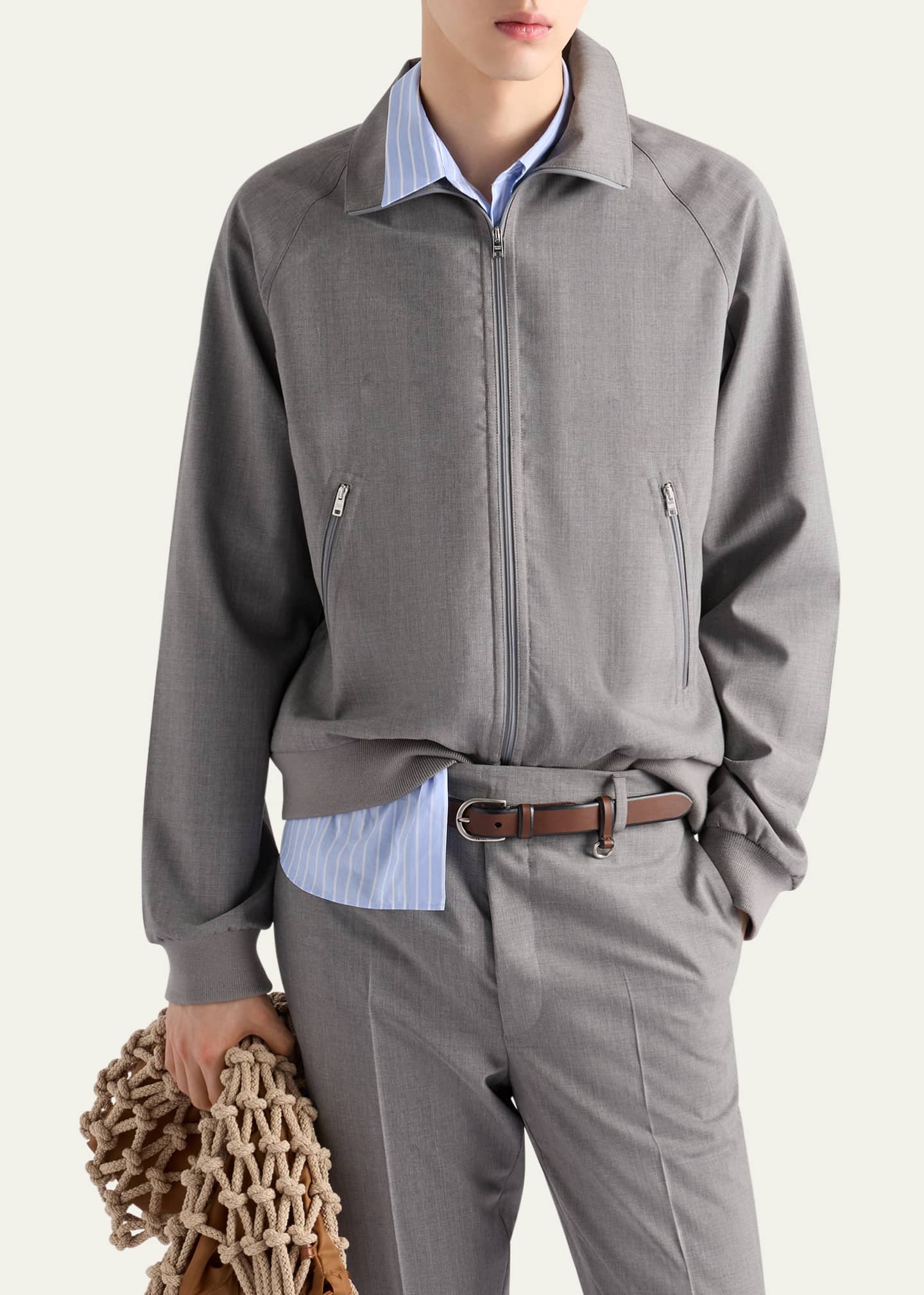 Prada Men's Wool Zip-Front Jacket Image 4 of 4
