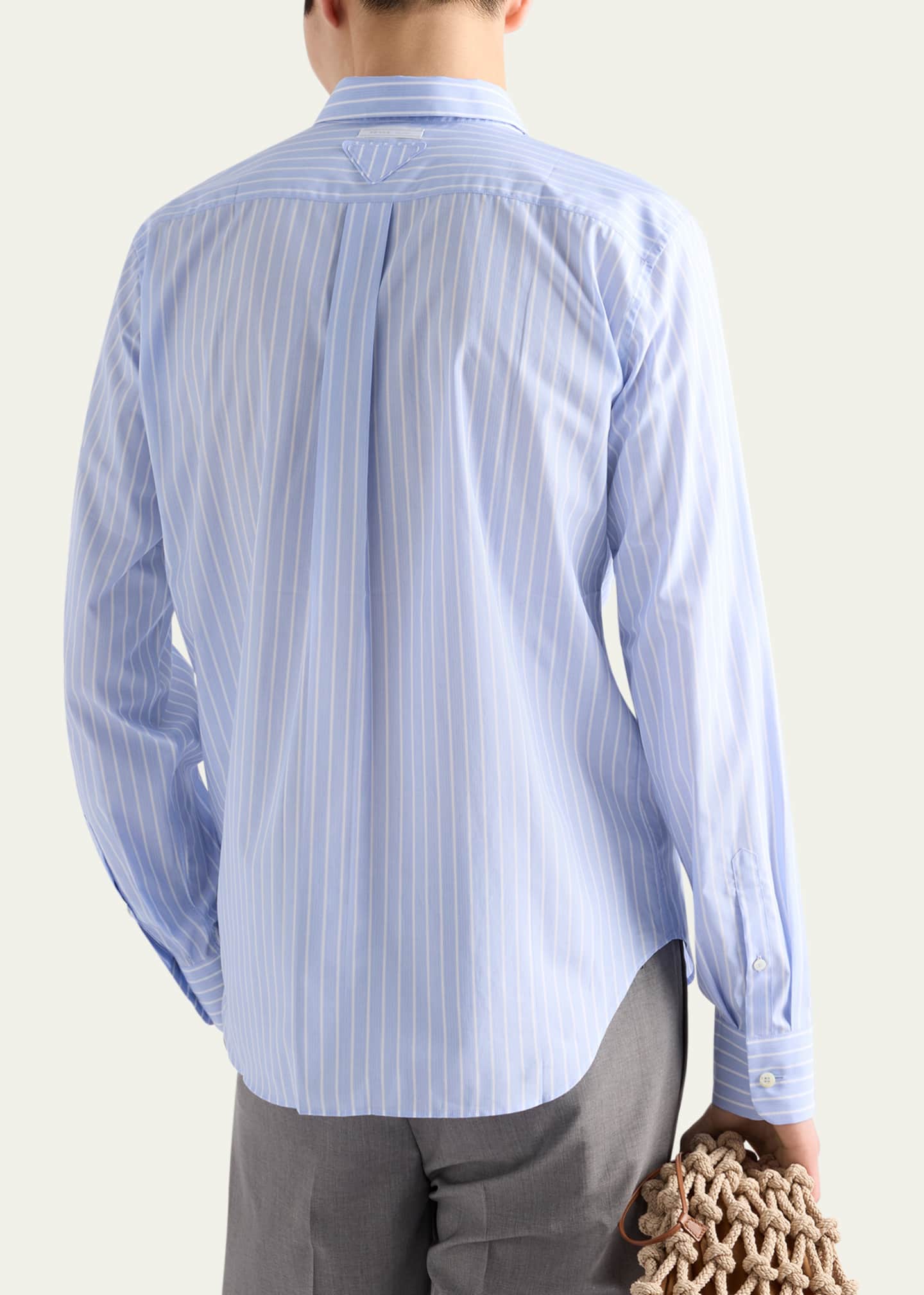 Prada Men's Riga Cotton Stripe Sport Shirt Image 3 of 4