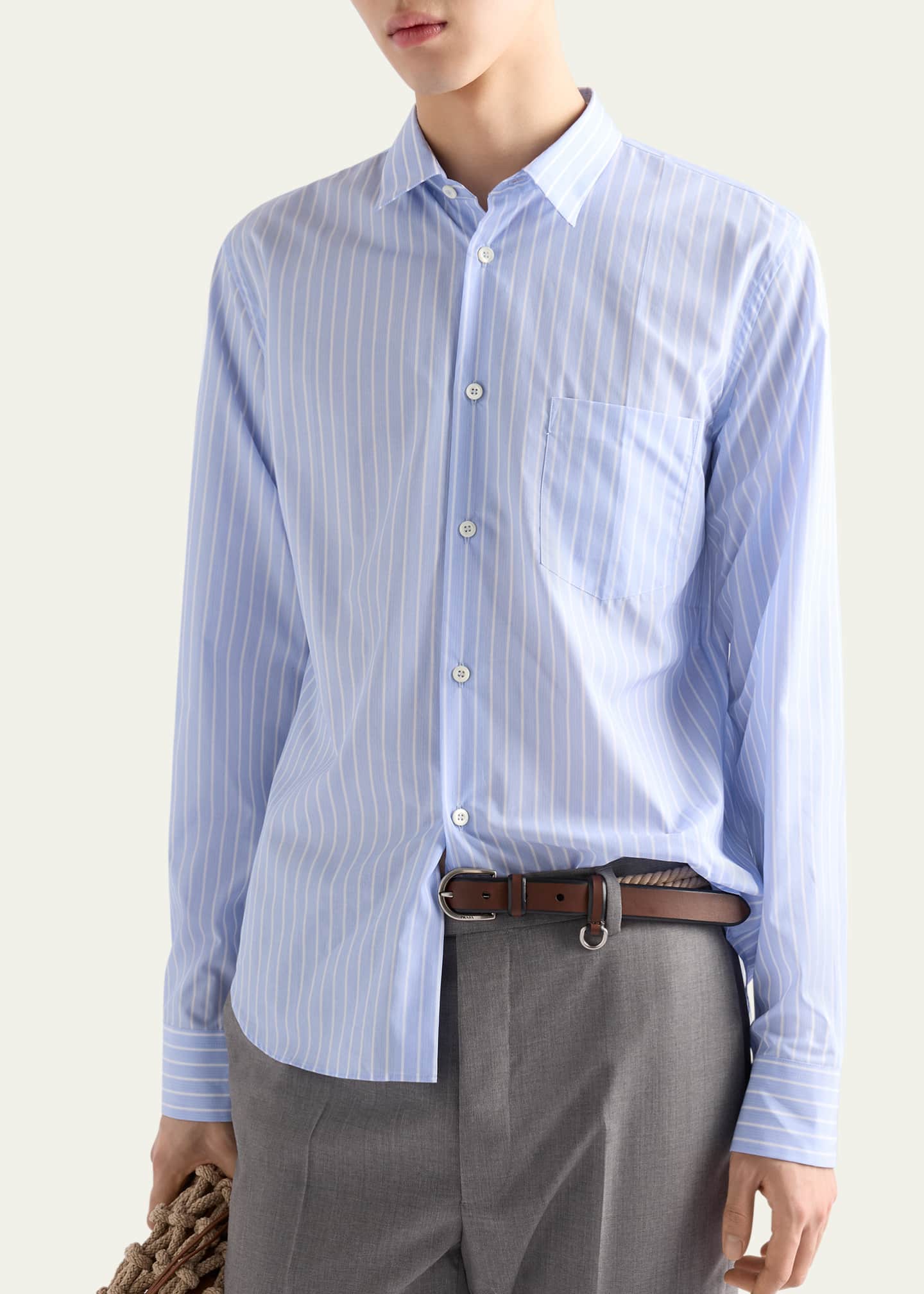 Prada Men's Riga Cotton Stripe Sport Shirt Image 4 of 4