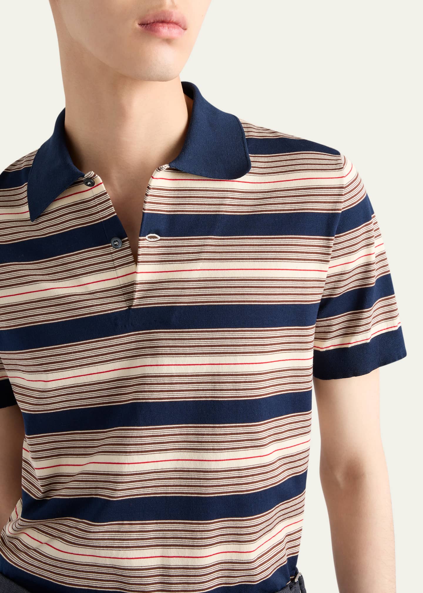 Prada Men's Multi-Stripe Polo Shirt Image 4 of 4