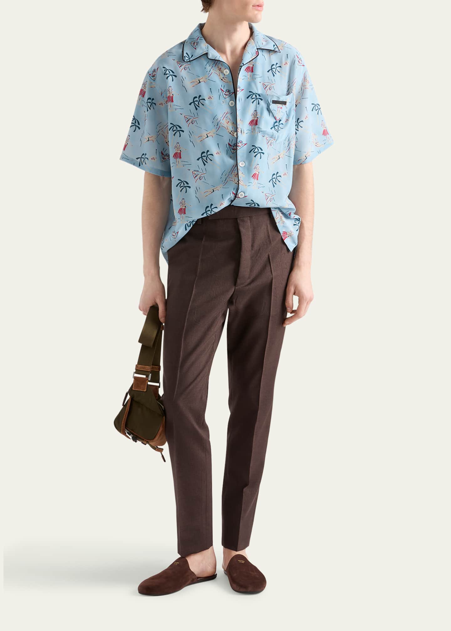 Prada Men's Hawaiian-Print Short-Sleeve Shirt Image 2 of 4