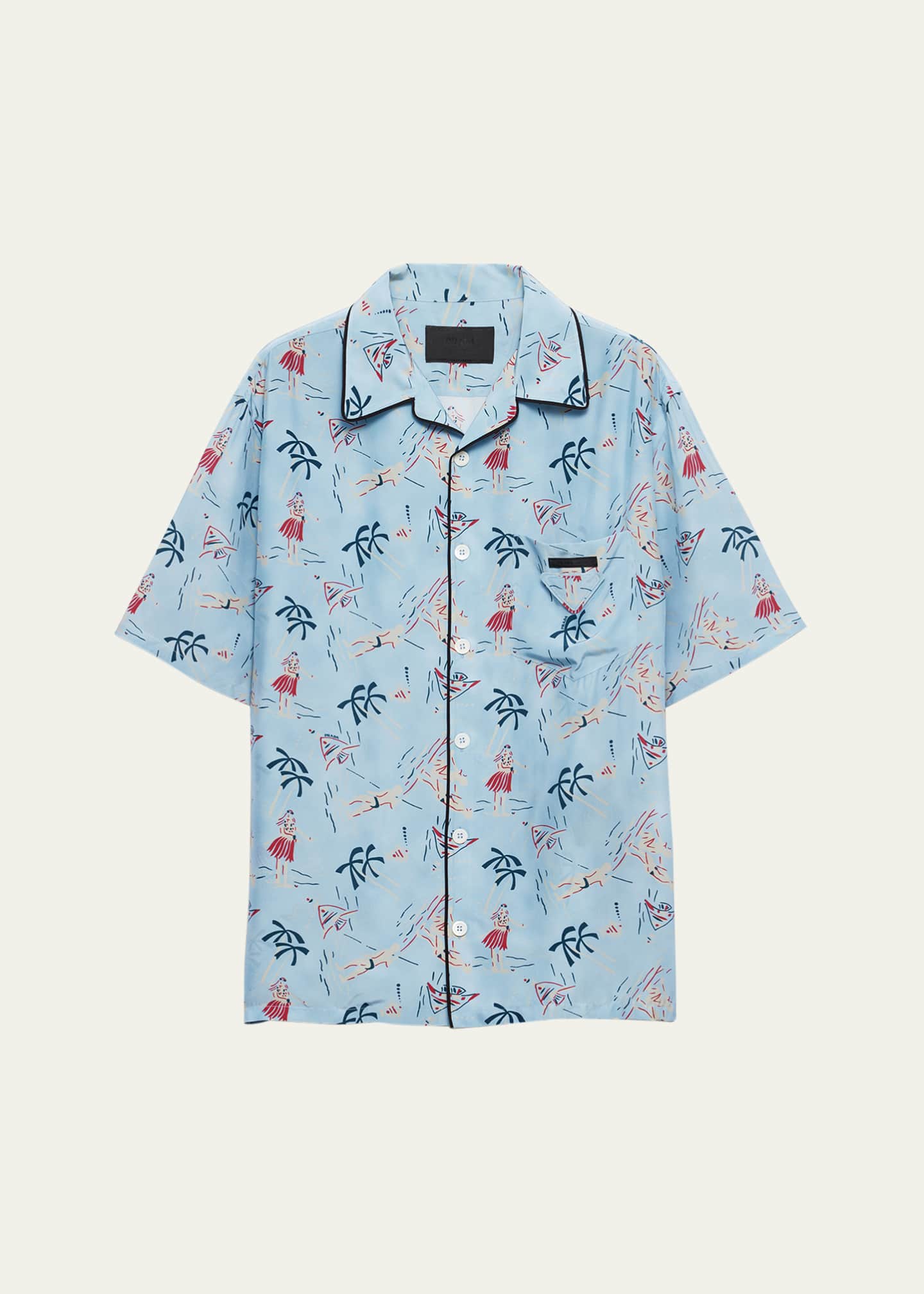 Prada Men's Hawaiian-Print Short-Sleeve Shirt Image 1 of 4