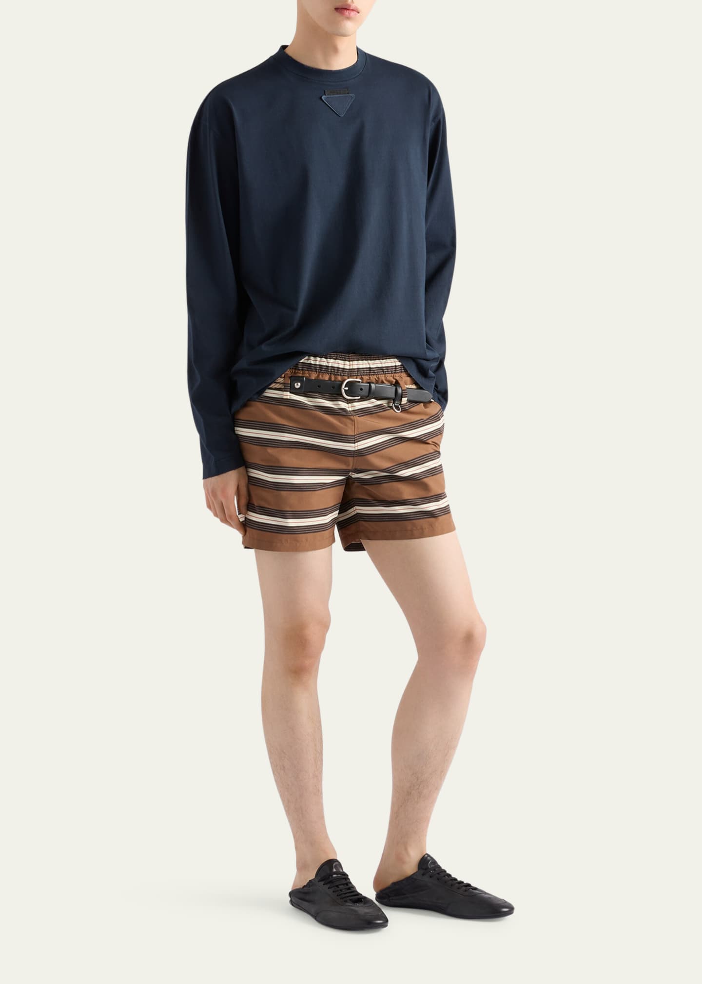 Prada Men's Nylon Stripe Swim Trunks Image 2 of 5