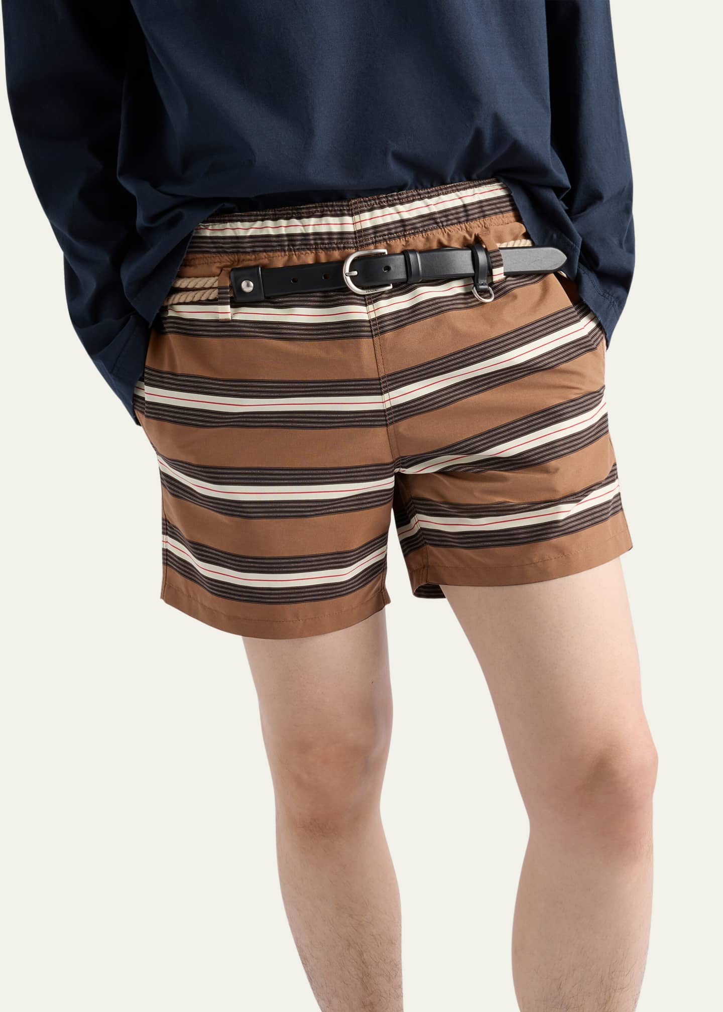Prada Men's Nylon Stripe Swim Trunks Image 4 of 5