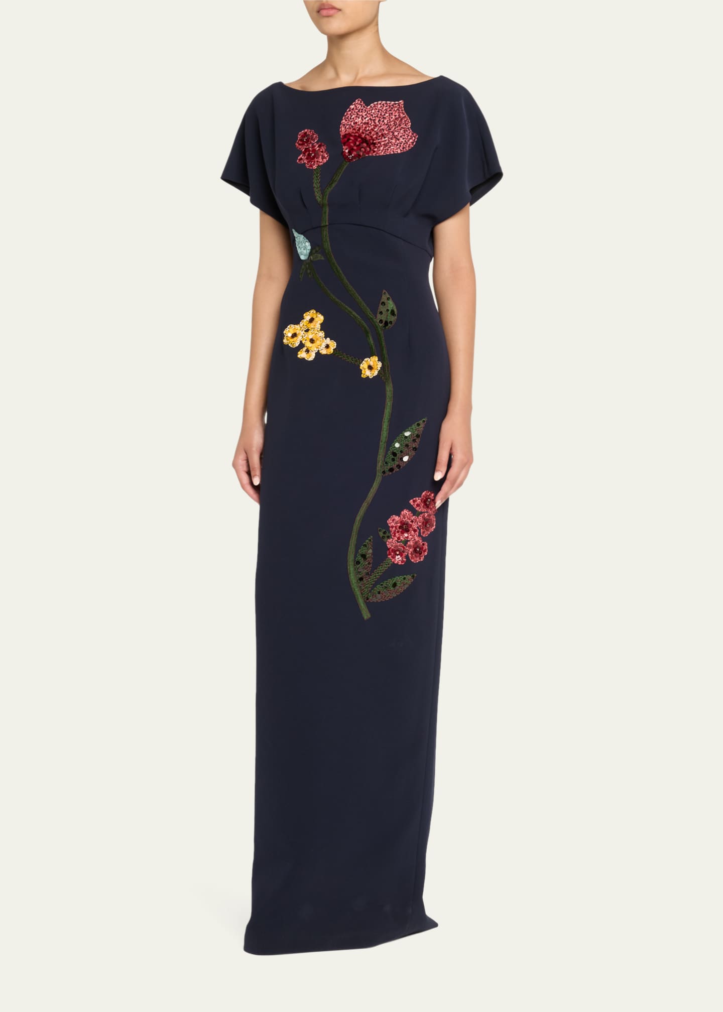 Lela Rose Savannah Sequined Floral Embroidered Empire Gown Image 4 of 5