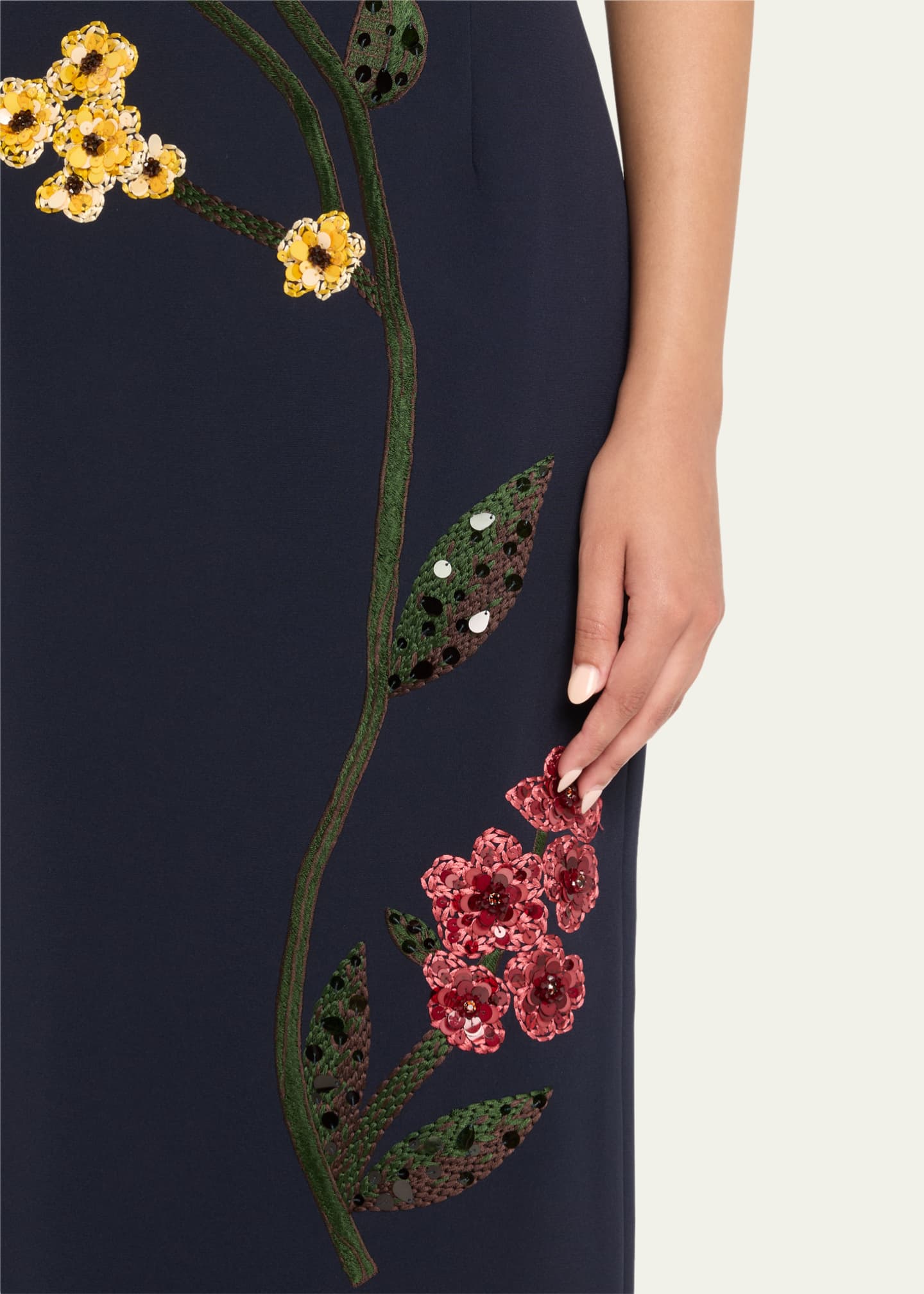 Lela Rose Savannah Sequined Floral Embroidered Empire Gown Image 5 of 5