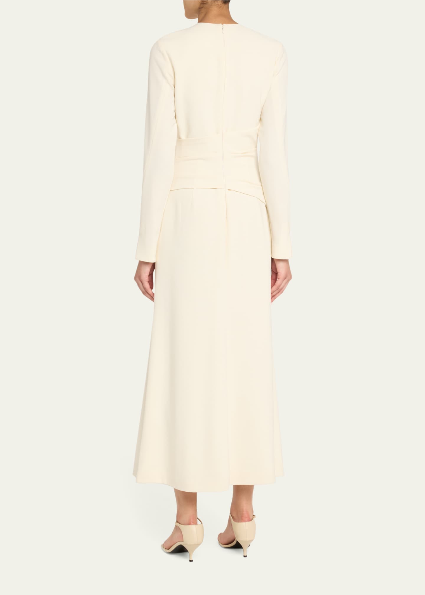 Lela Rose Floral Embroidered Long-Sleeve Tie Waist Midi Dress Image 3 of 5