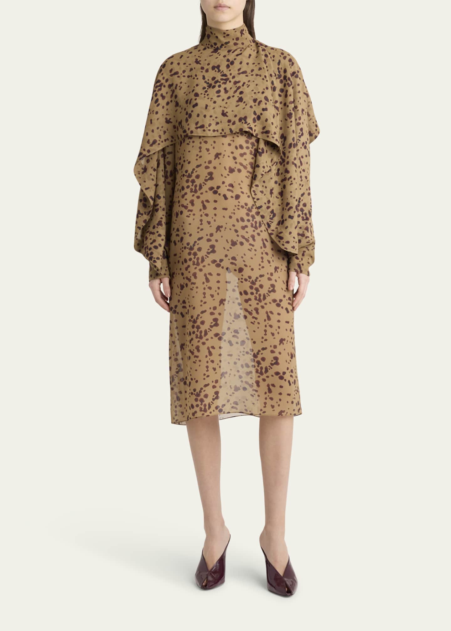 Ferragamo Orchid Print Silk Cape Midi Dress Image 2 of 5