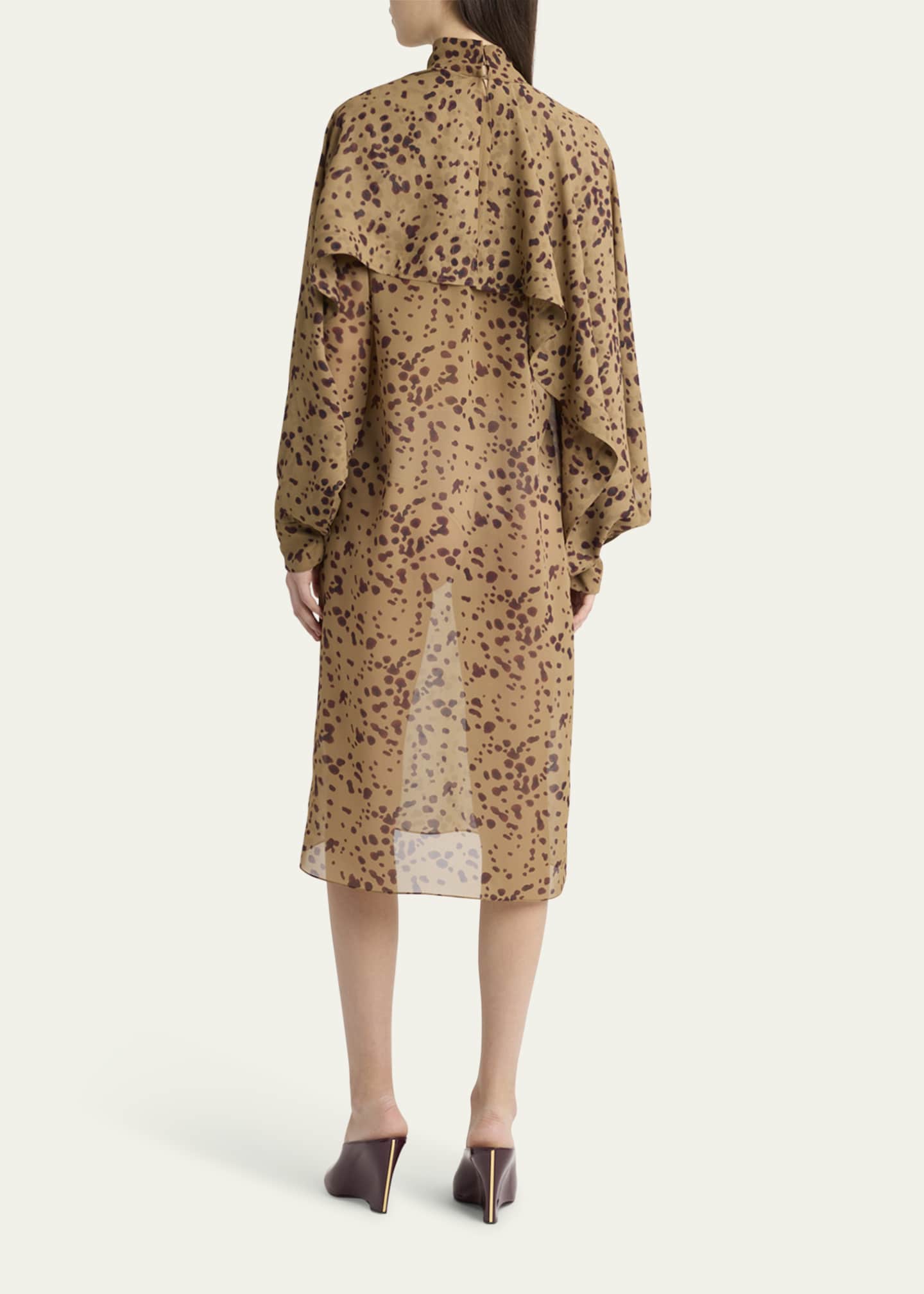 Ferragamo Orchid Print Silk Cape Midi Dress Image 3 of 5
