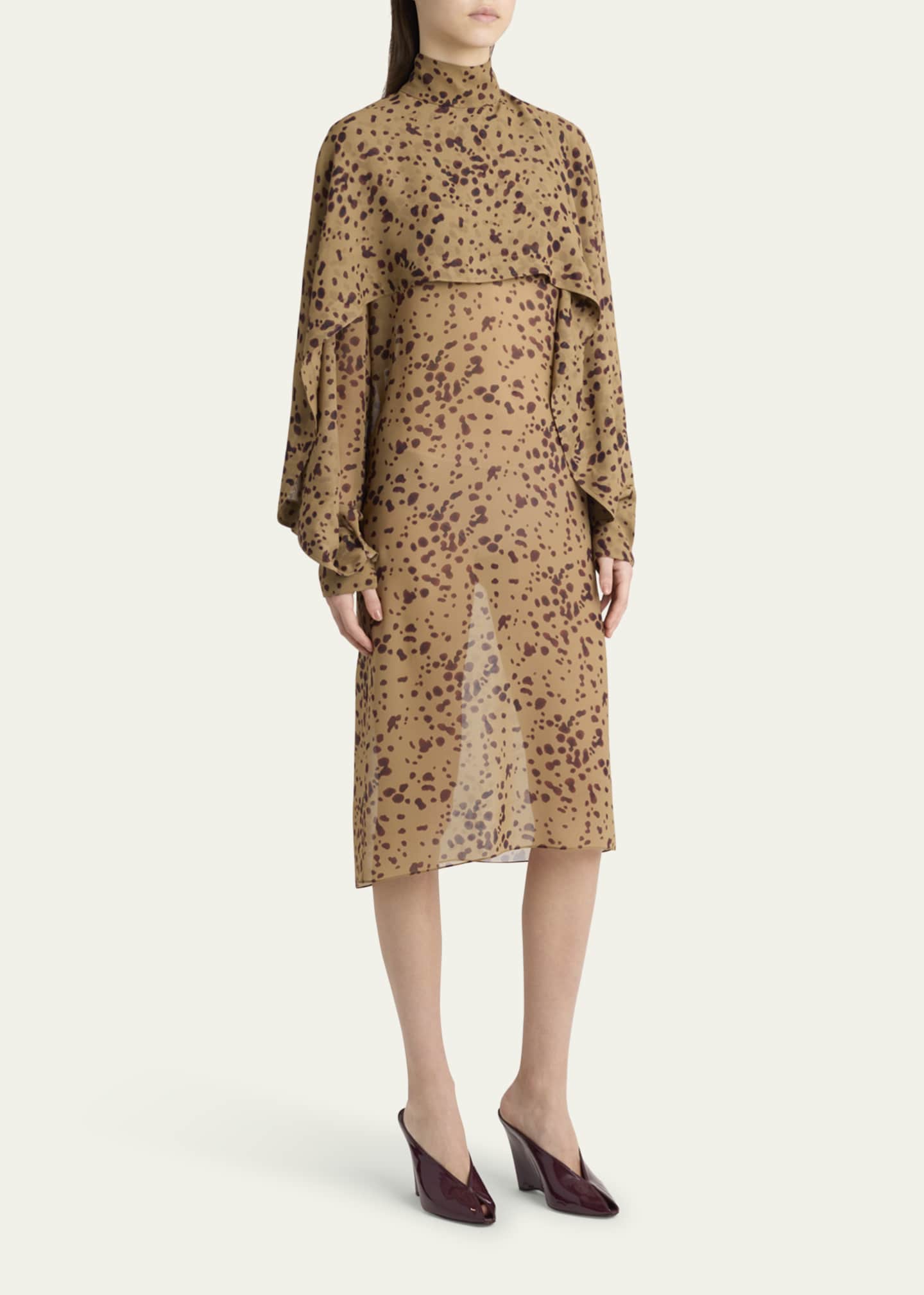 Ferragamo Orchid Print Silk Cape Midi Dress Image 4 of 5